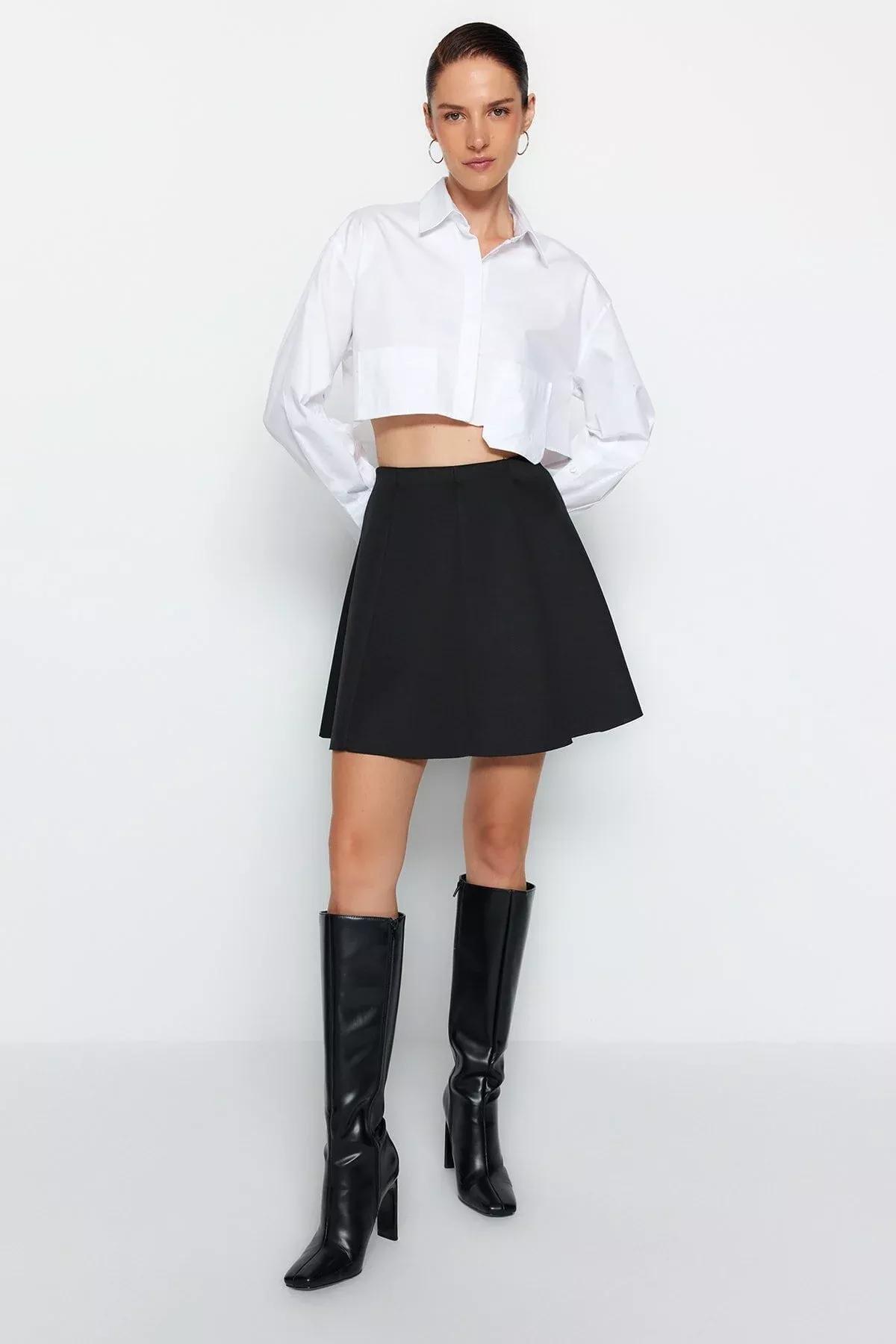 Black Skater Knitted Mini Skirt, BLACK, large image number 2