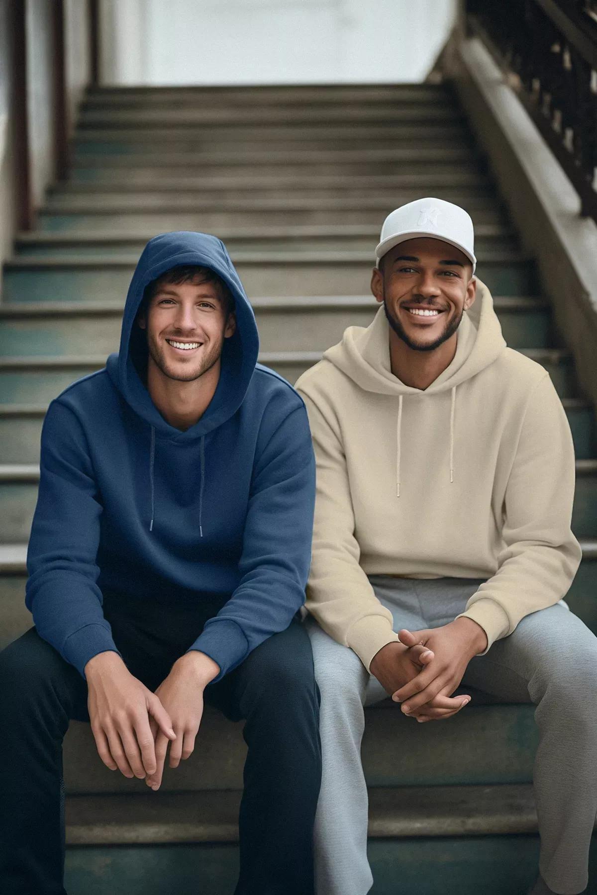 Multicolour Hoodie Sweatshirt, Set Of 2, Navy Blue-Beige, medium