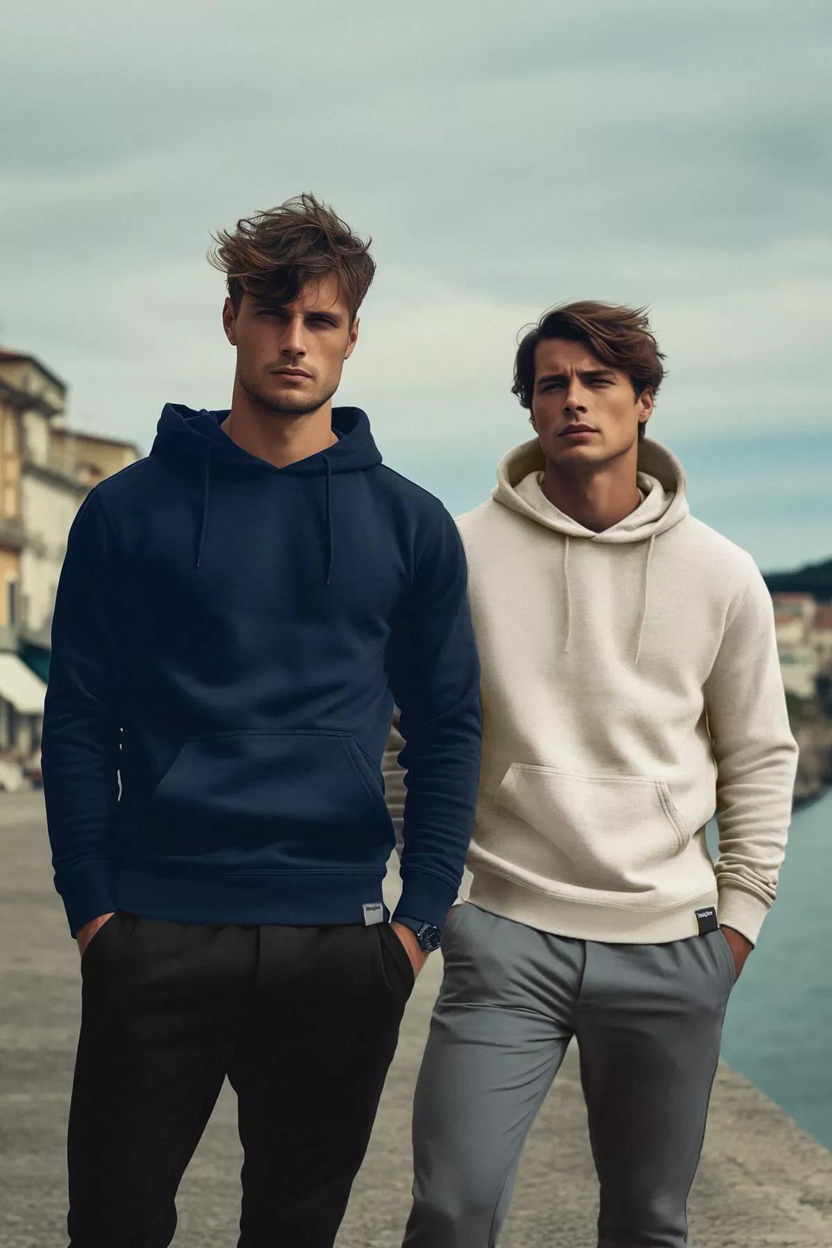 Multicolour Hoodie Sweatshirt, Set Of 2, Navy Blue-Beige, medium