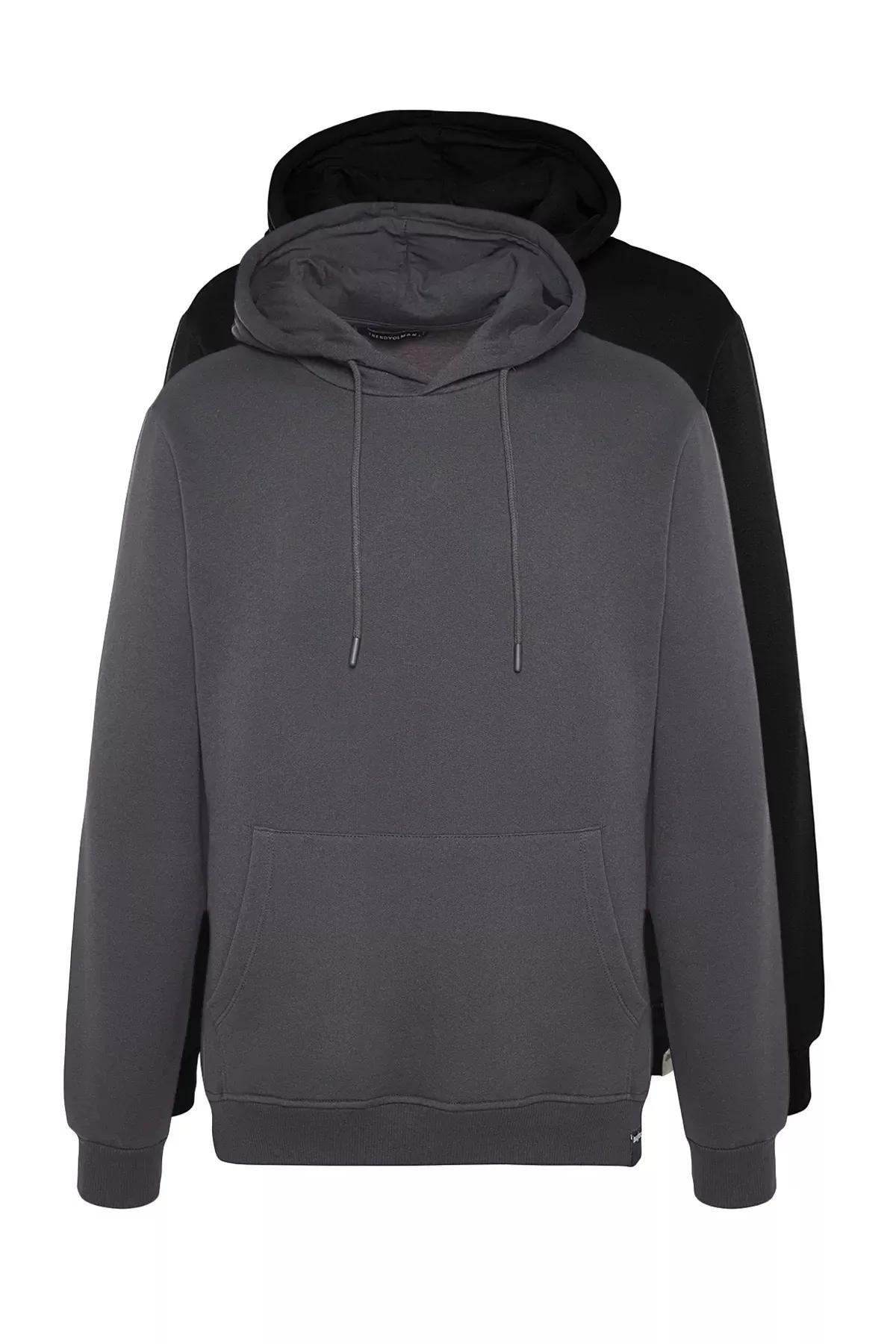 Multicolour Regular Fit Hoodie, Set Of 2, Black-Grey, medium