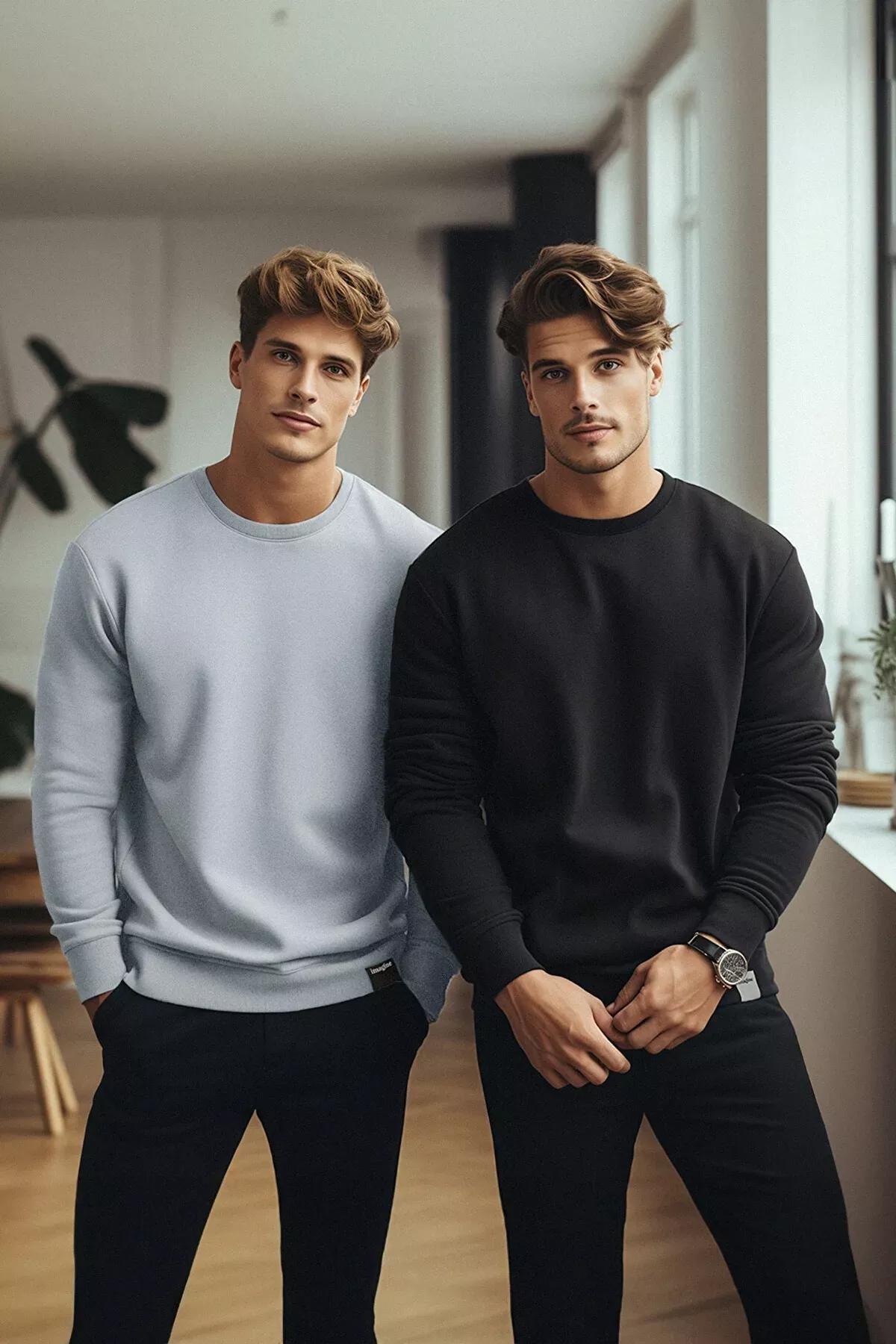 Multicolour Oversized Sweatshirt, Set Of 2, Black-Grey, medium