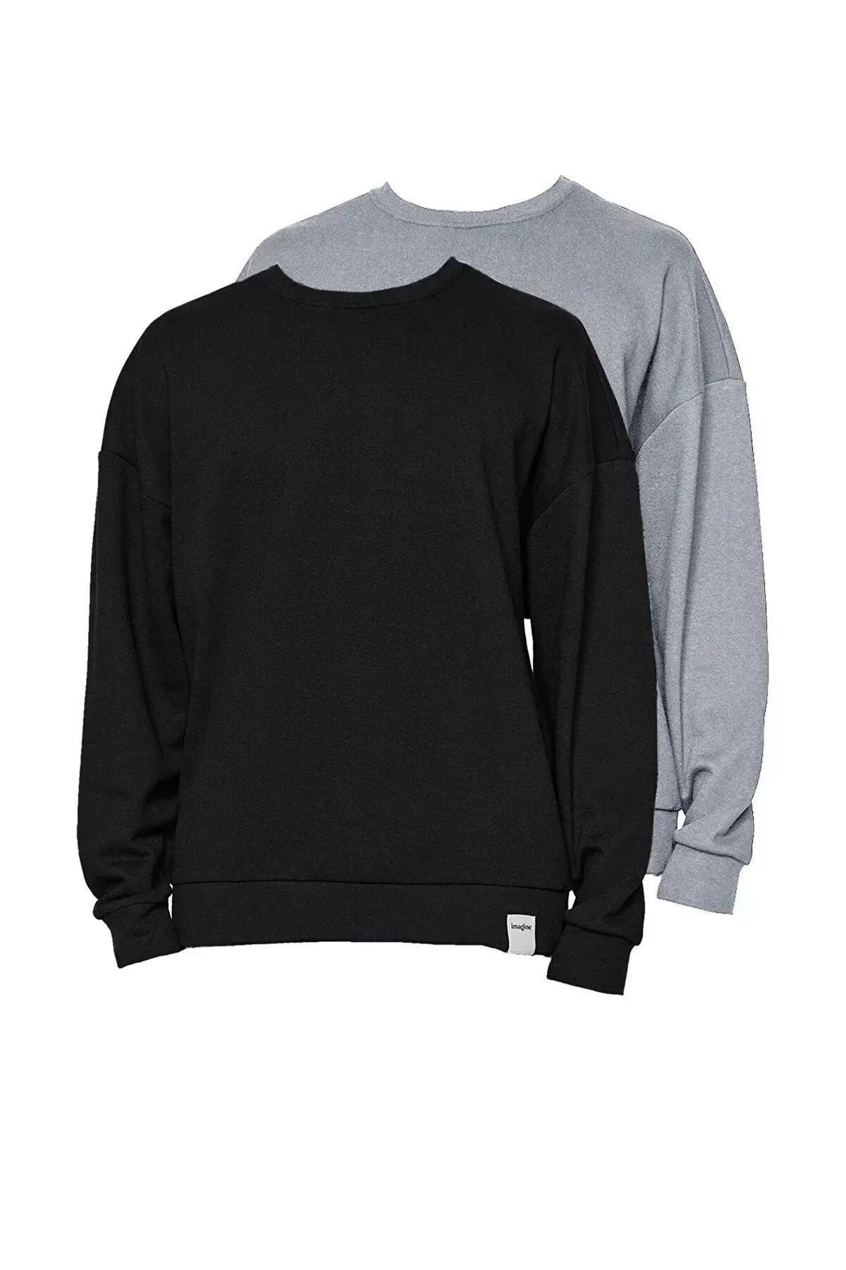 Multicolour Oversized Sweatshirt, Set Of 2, Black-Grey, large image number 4