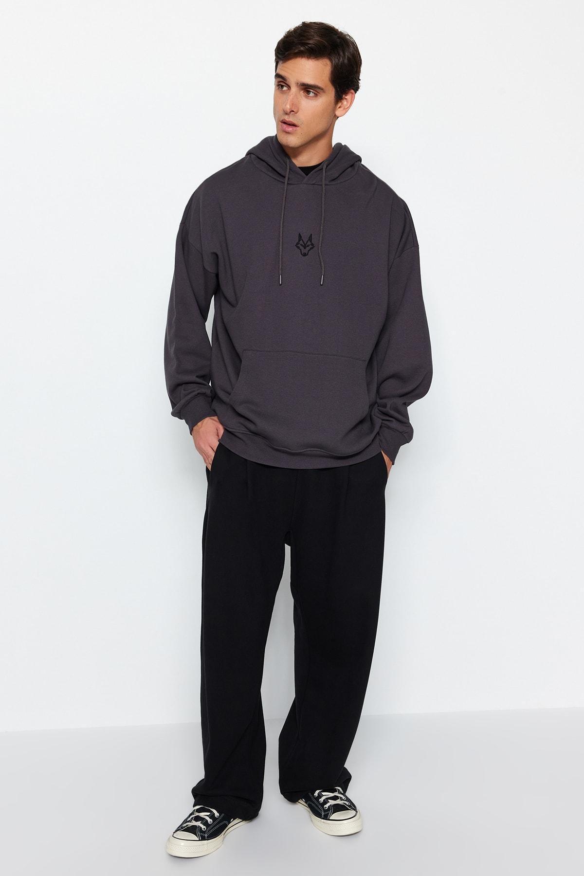 Grey Wolf Embroidered Hoodie, , large image number 1
