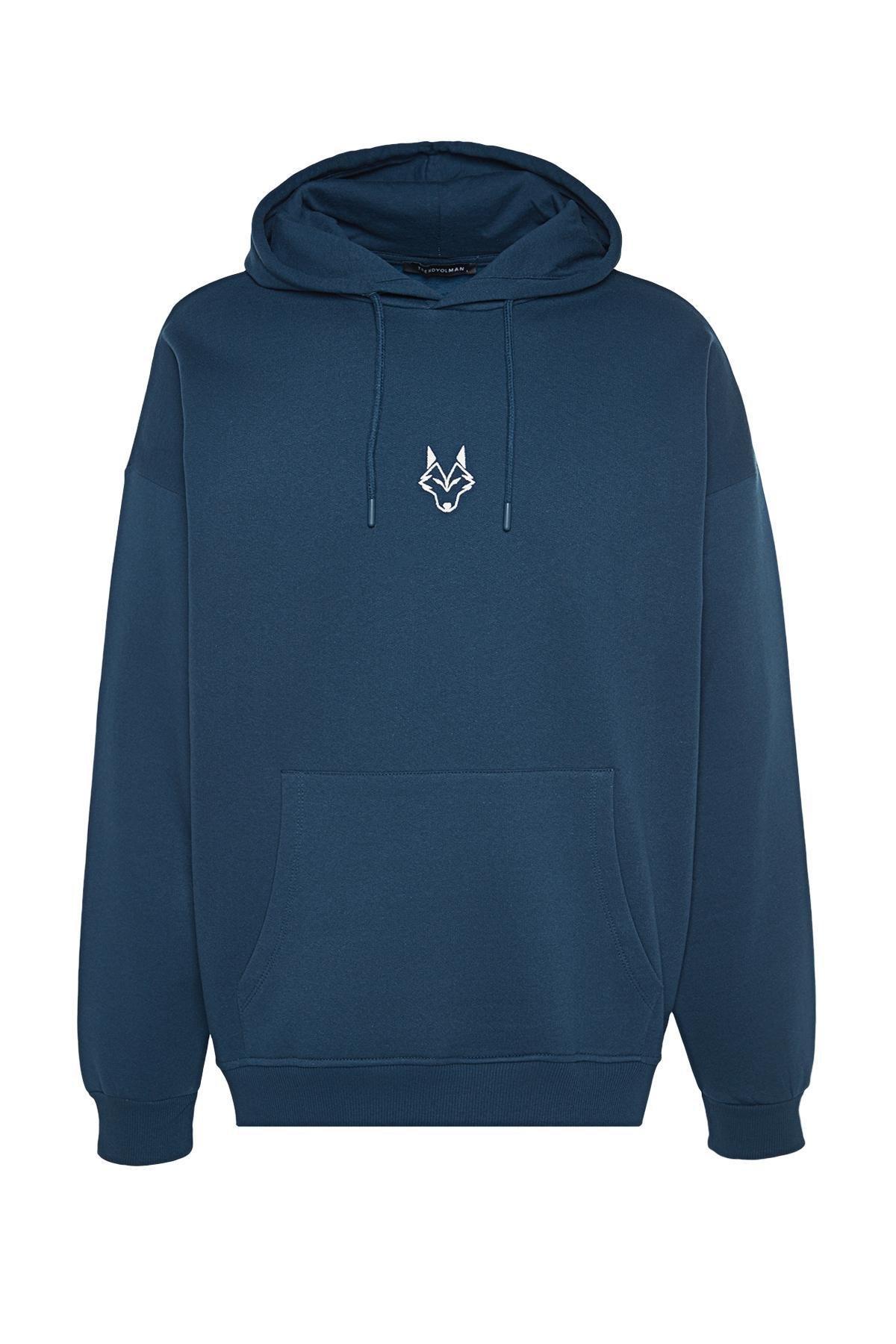 Blue Wolf Embroidered Hoodie, , large image number 0