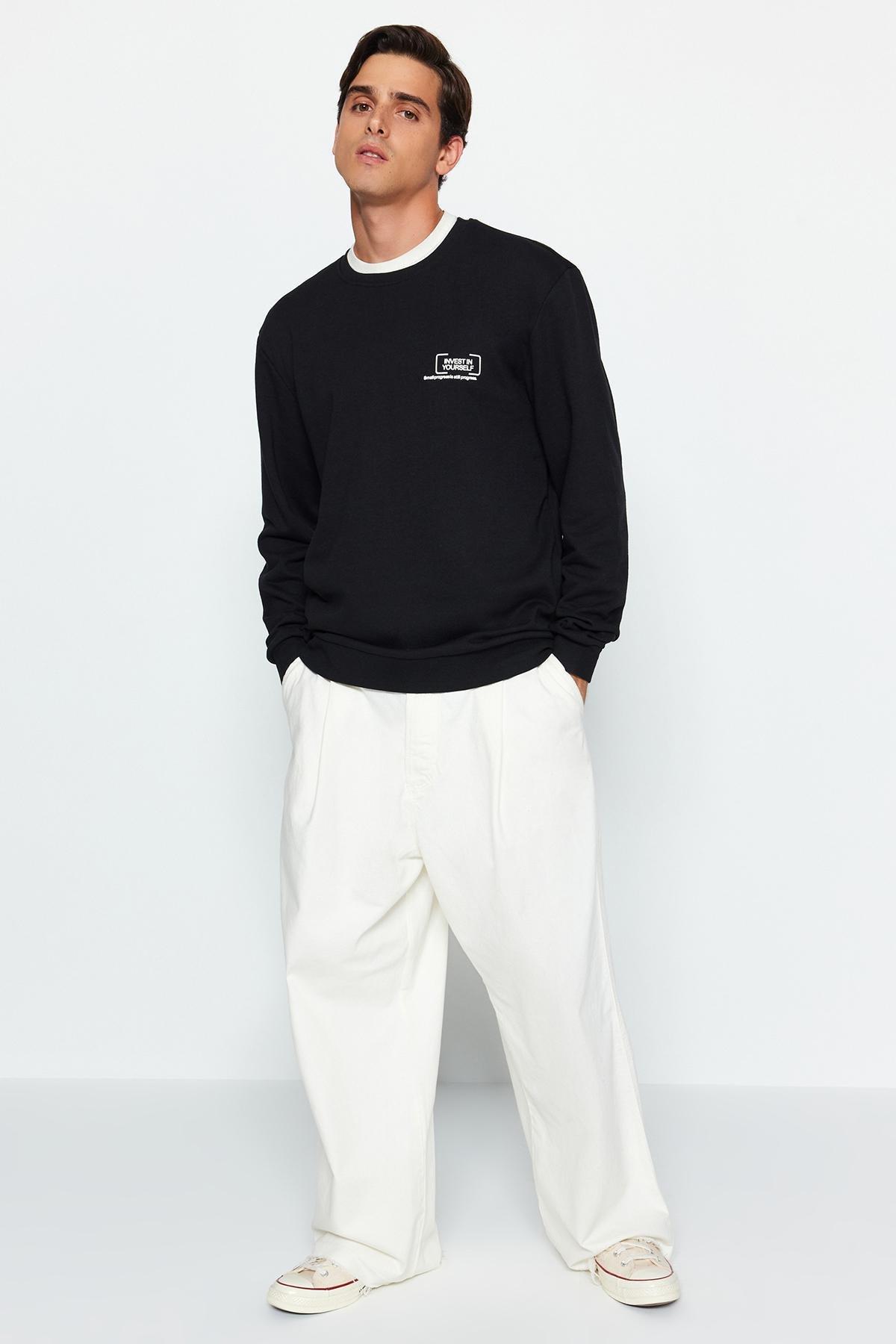 Black Printed Sweatshirt, BLACK, large image number 0