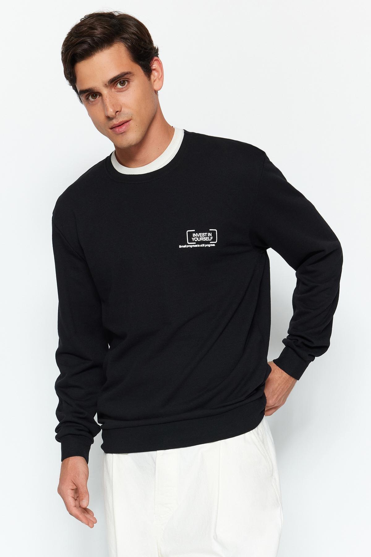 Black Printed Sweatshirt, BLACK, large image number 1