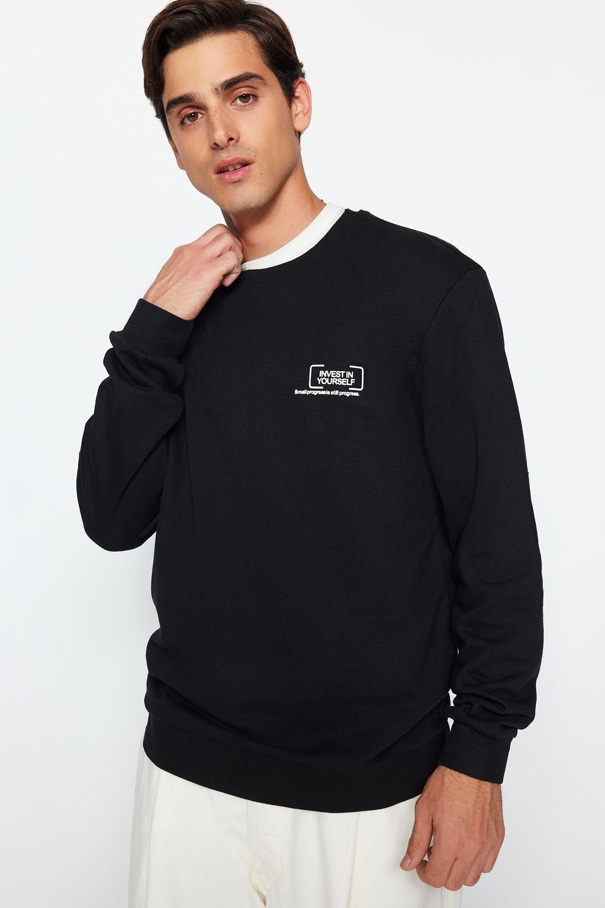 Black Printed Sweatshirt, BLACK, large image number 2