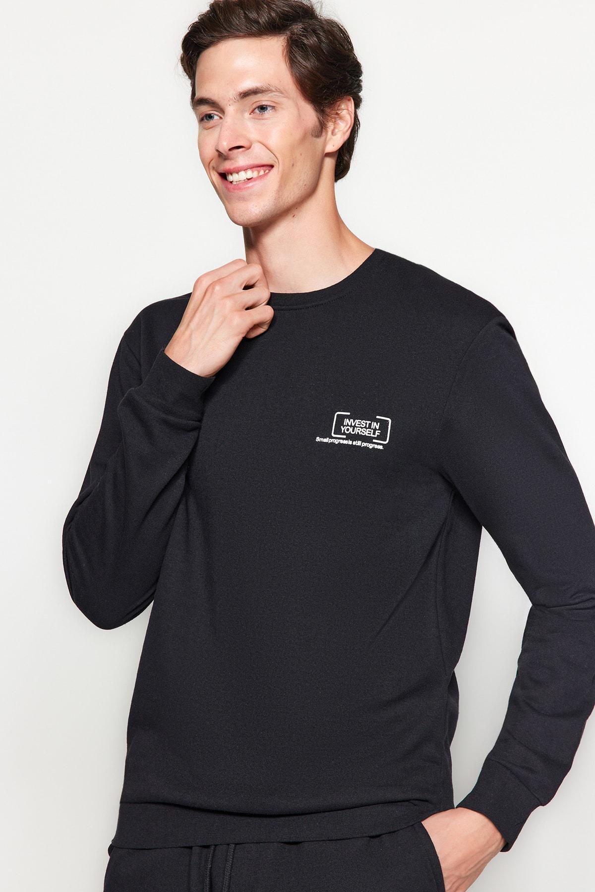 Black Printed Sweatshirt, BLACK, large image number 5