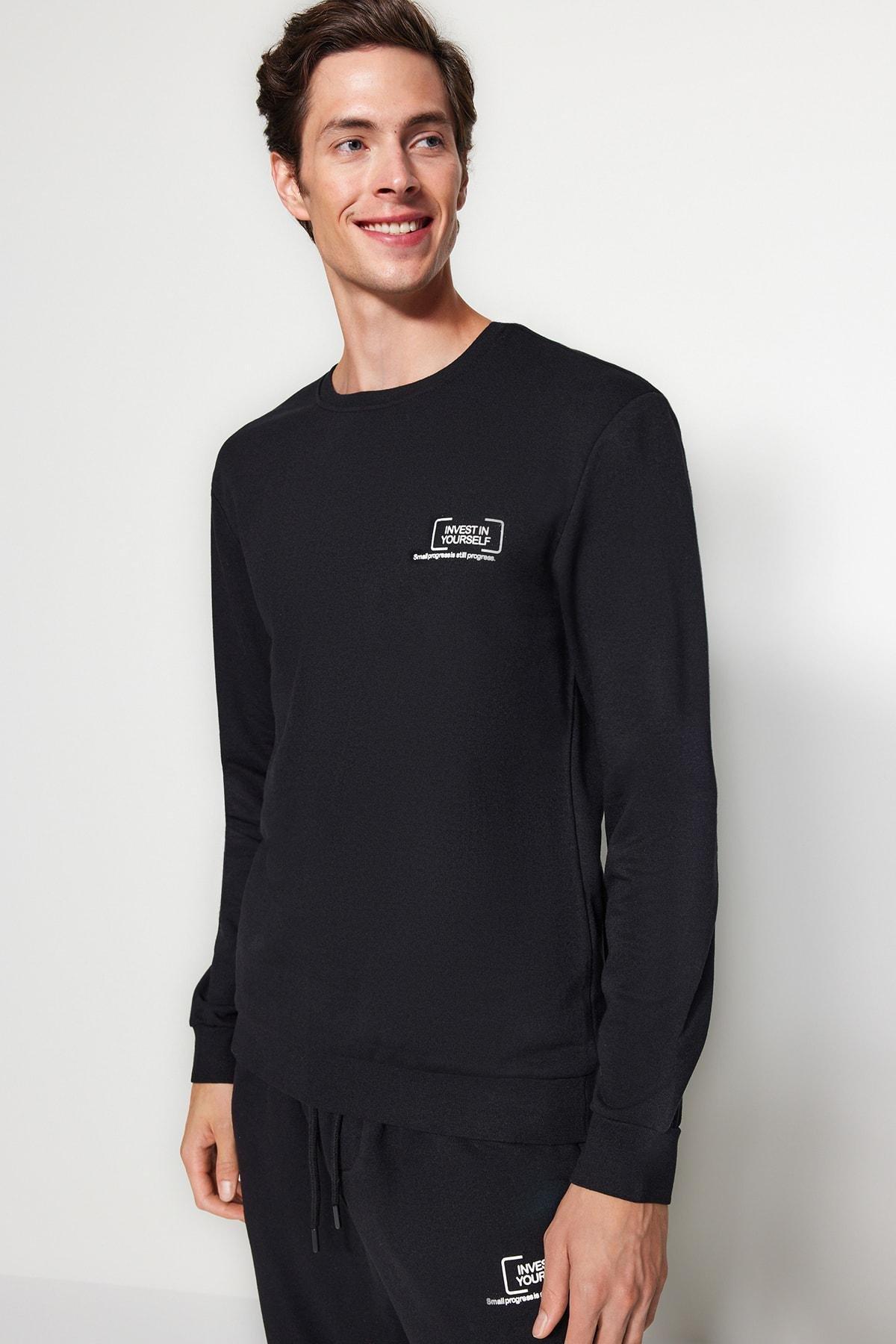 Black Printed Sweatshirt, BLACK, large image number 7
