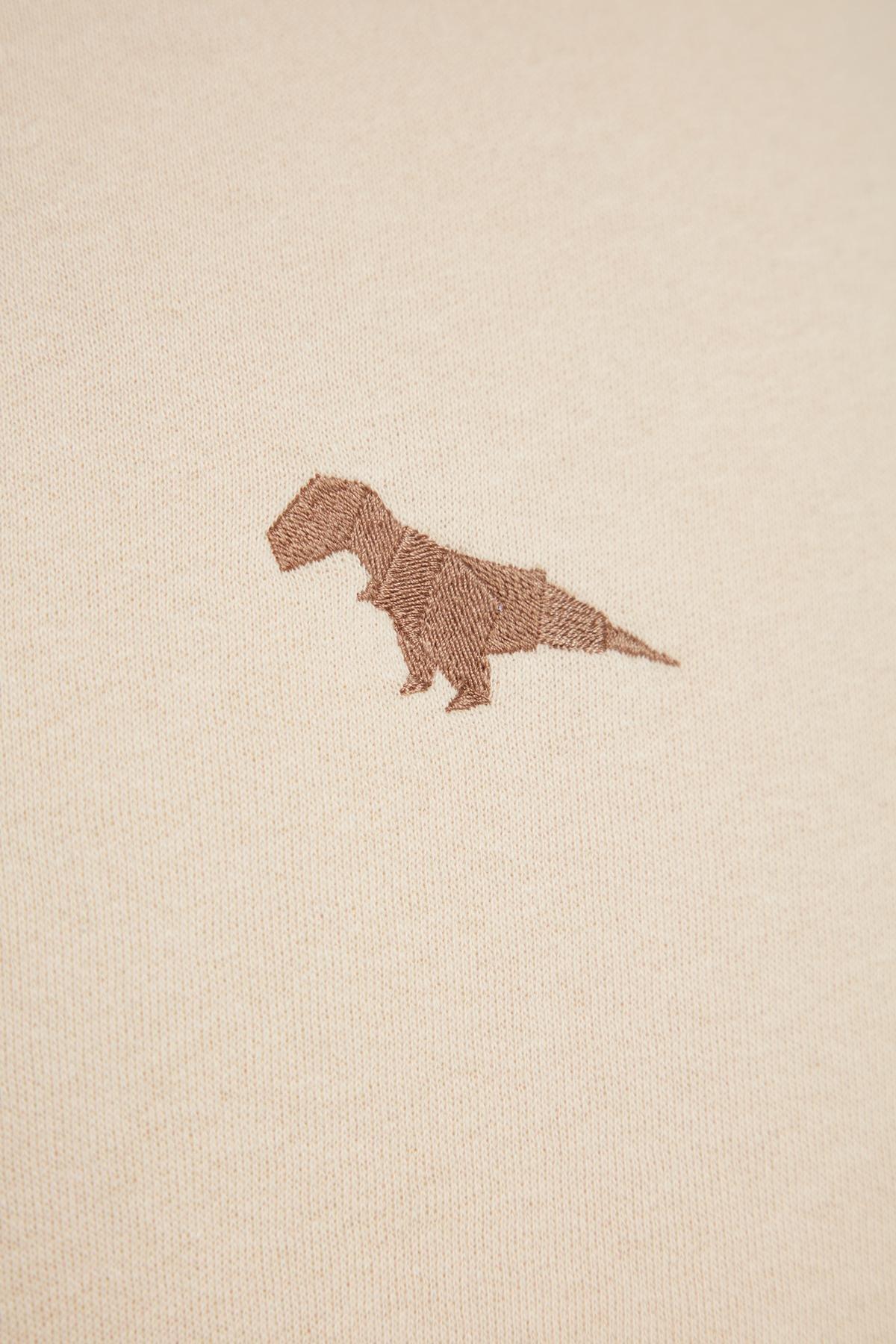 Beige Oversized Dinosaur Embroidered Sweatshirt, , large image number 6