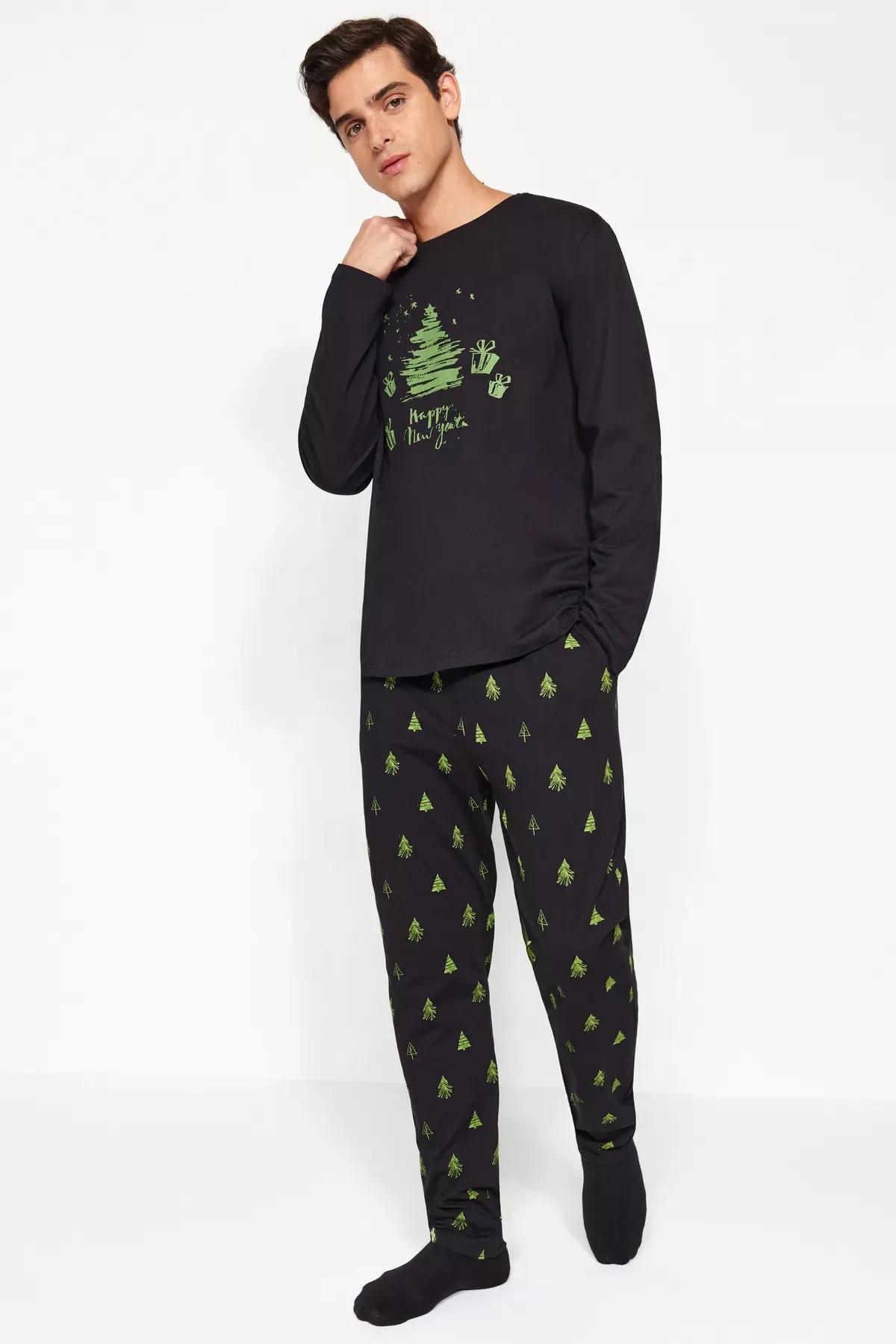 Black Knitted Pyjamas Set, BLACK, large image number 1