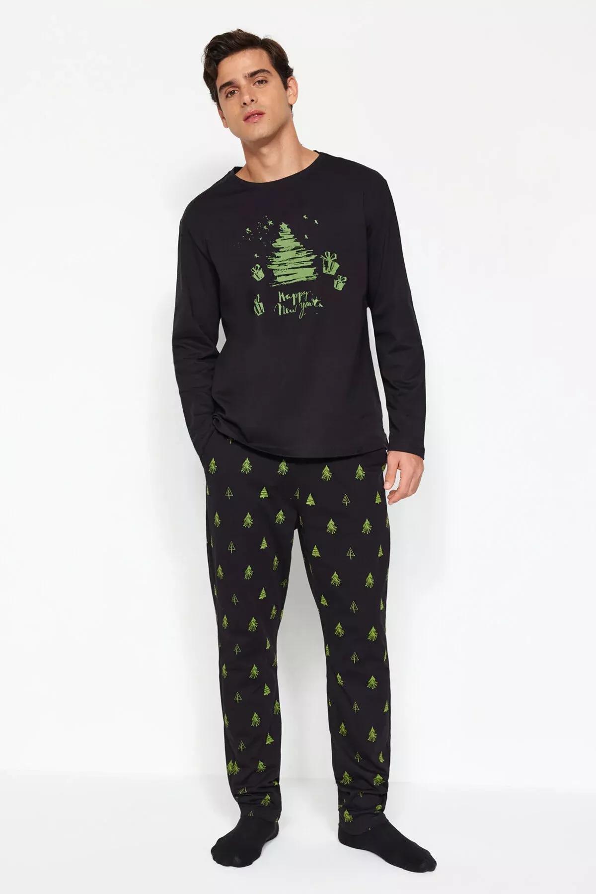 Black Knitted Pyjamas Set, BLACK, large image number 2