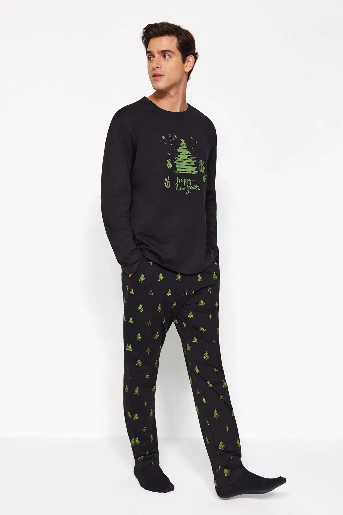 Black Knitted Pyjamas Set, BLACK, large image number 3