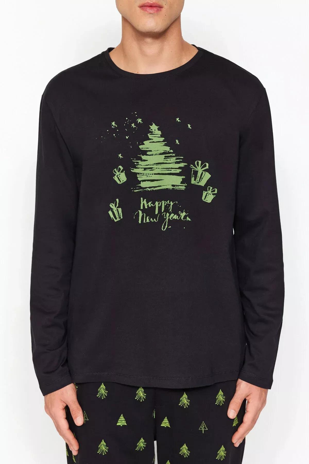 Black Knitted Pyjamas Set, BLACK, large image number 4