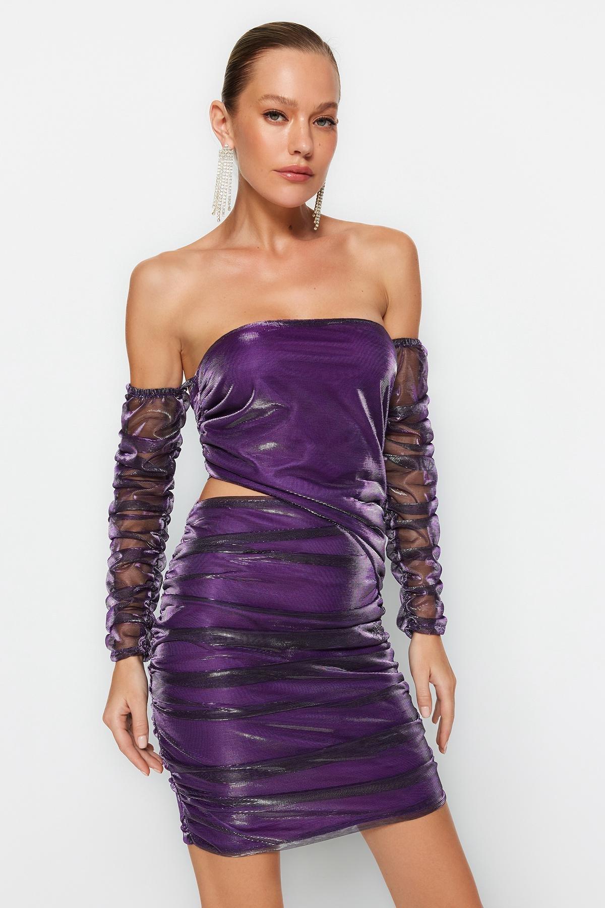 Trendyol - Purple Metallic Cut-Out Occasion Wear Dress