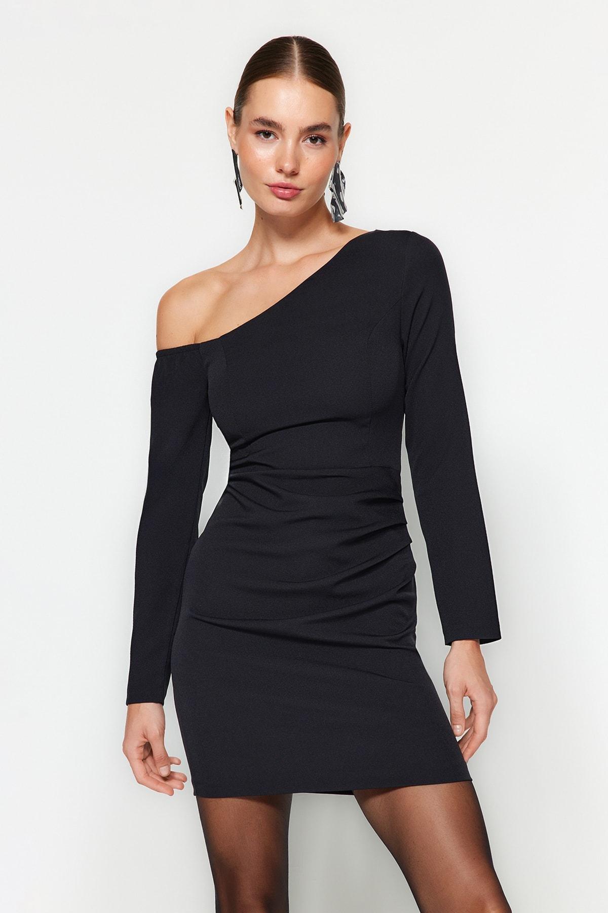 Black Draping Occasionwear Dress, , large image number 0