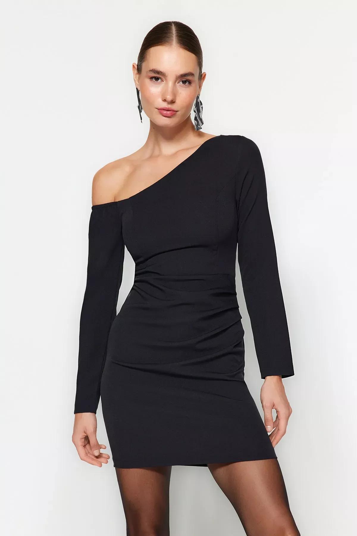 Black Draping Occasionwear Dress, , large image number 1