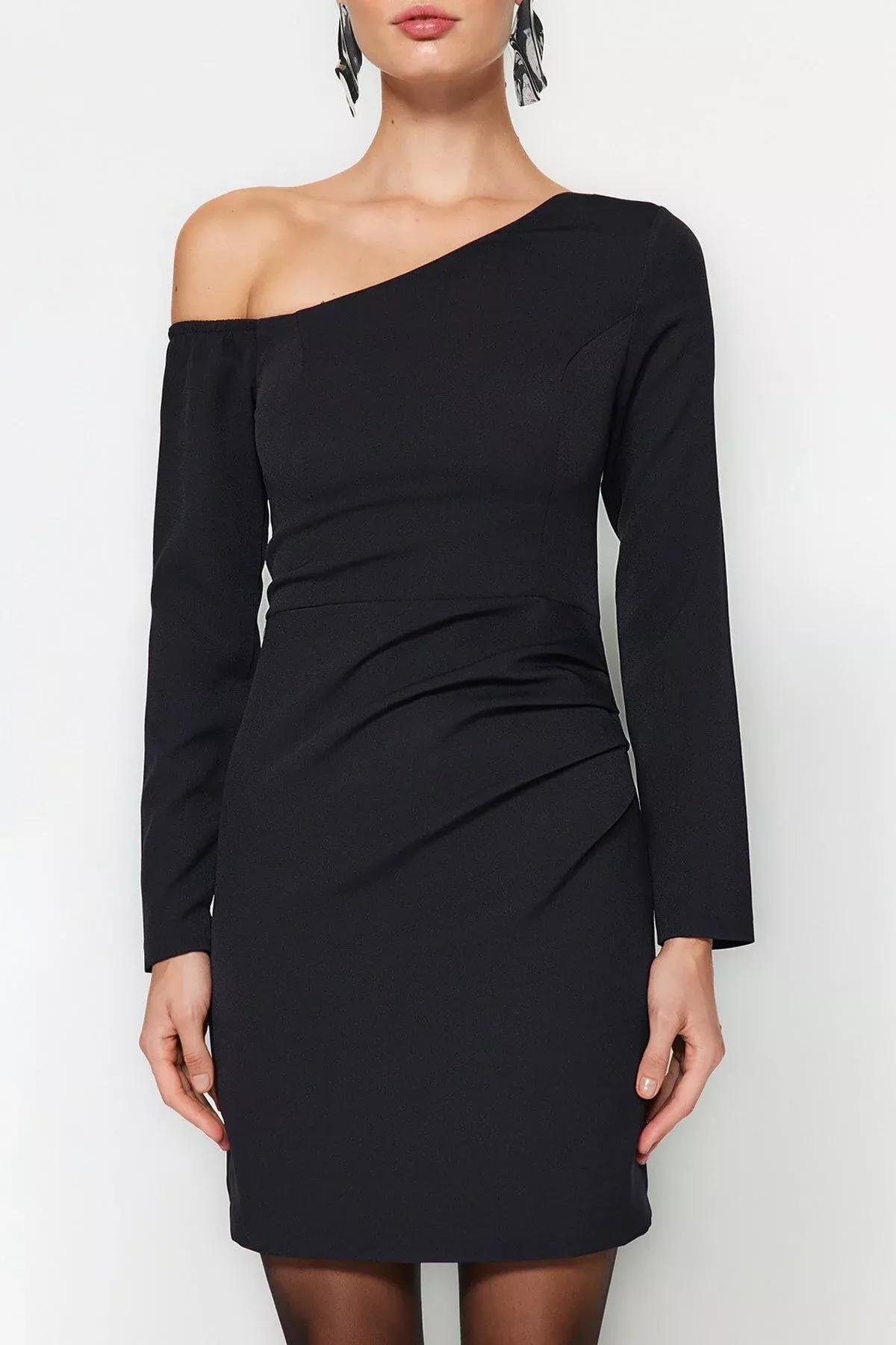 Black Draping Occasionwear Dress, , large image number 6