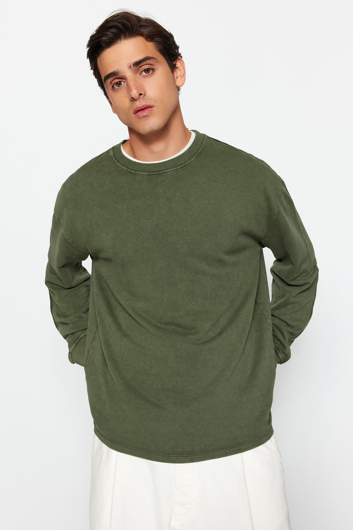 Khaki Limited Edition Labelled Washed Sweatshirt, , large image number 1