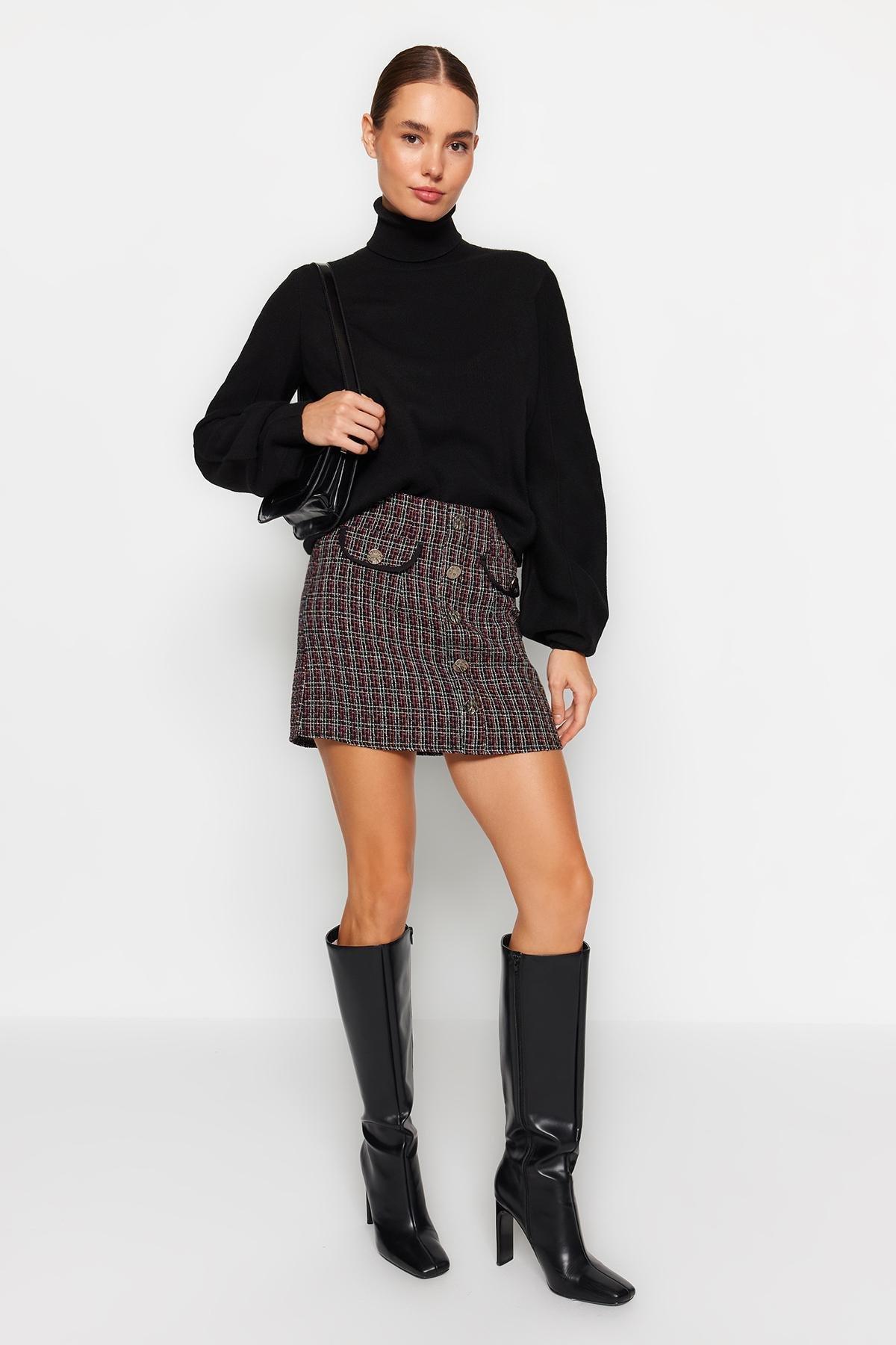 Multicolour Checkered Woven Mini Skirt, , large image number 1
