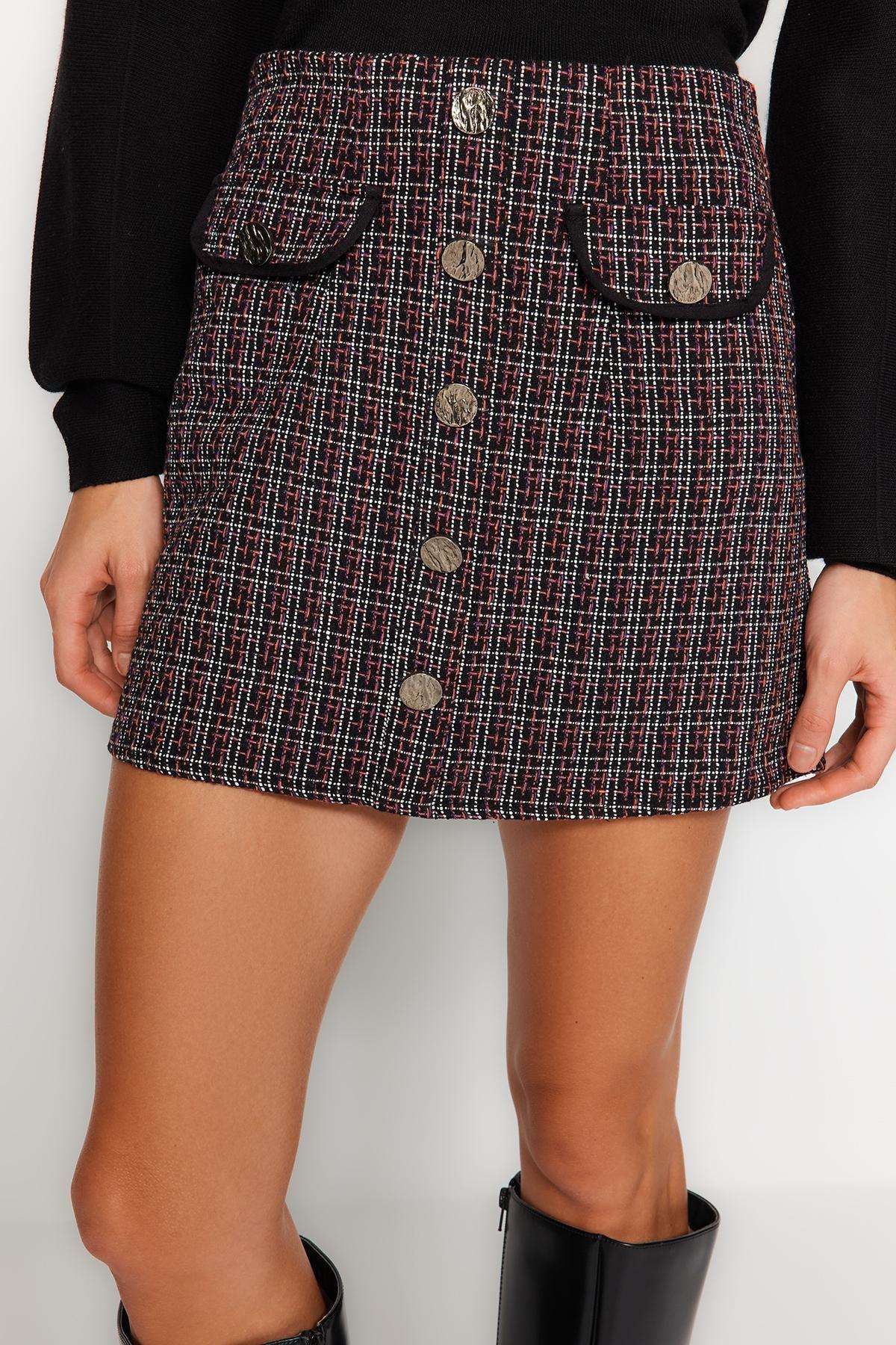 Multicolour Checkered Woven Mini Skirt, , large image number 4