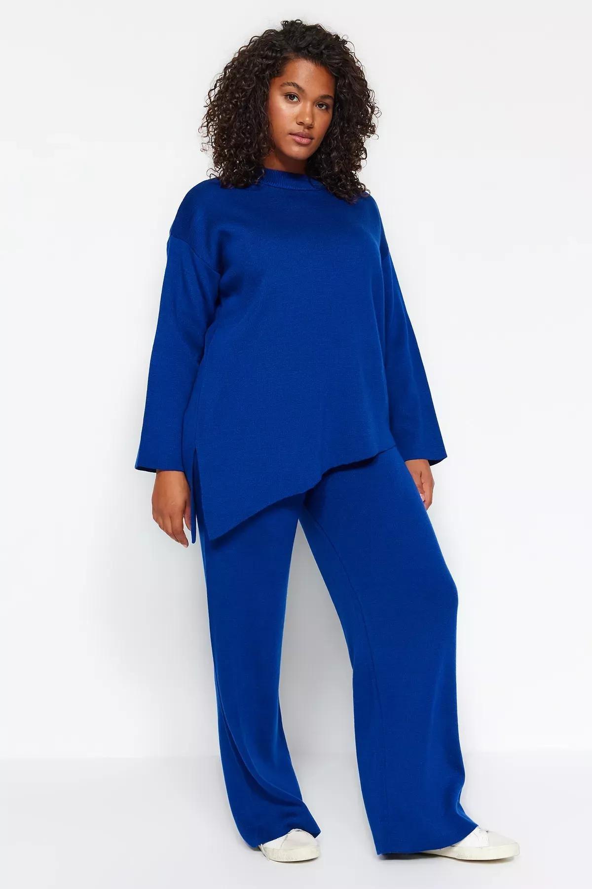 Blue Collared Asymmetrical Knitted Set, Sax, large image number 0