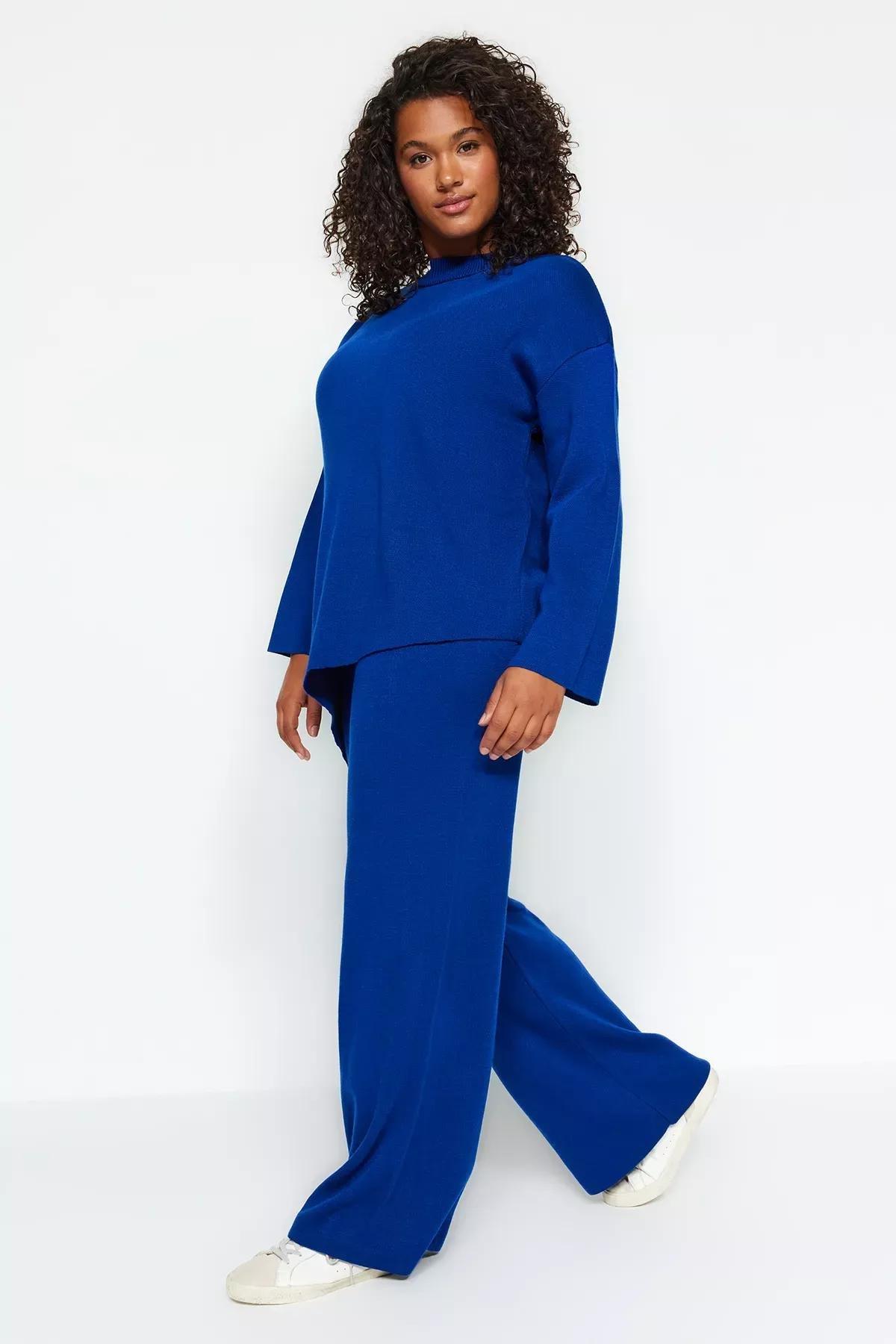 Blue Collared Asymmetrical Knitted Set, Sax, large image number 1