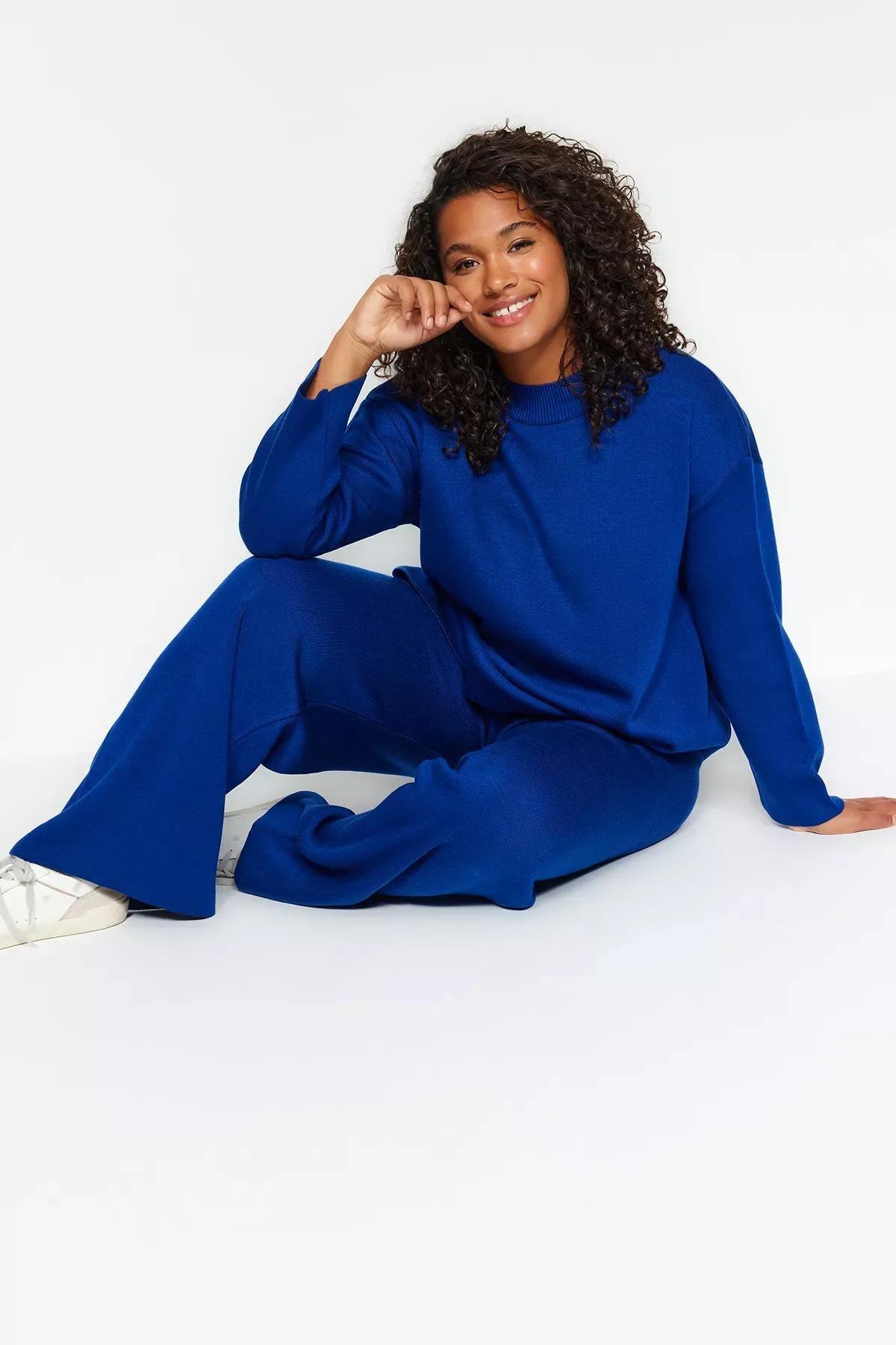 Blue Collared Asymmetrical Knitted Set, Sax, large image number 2