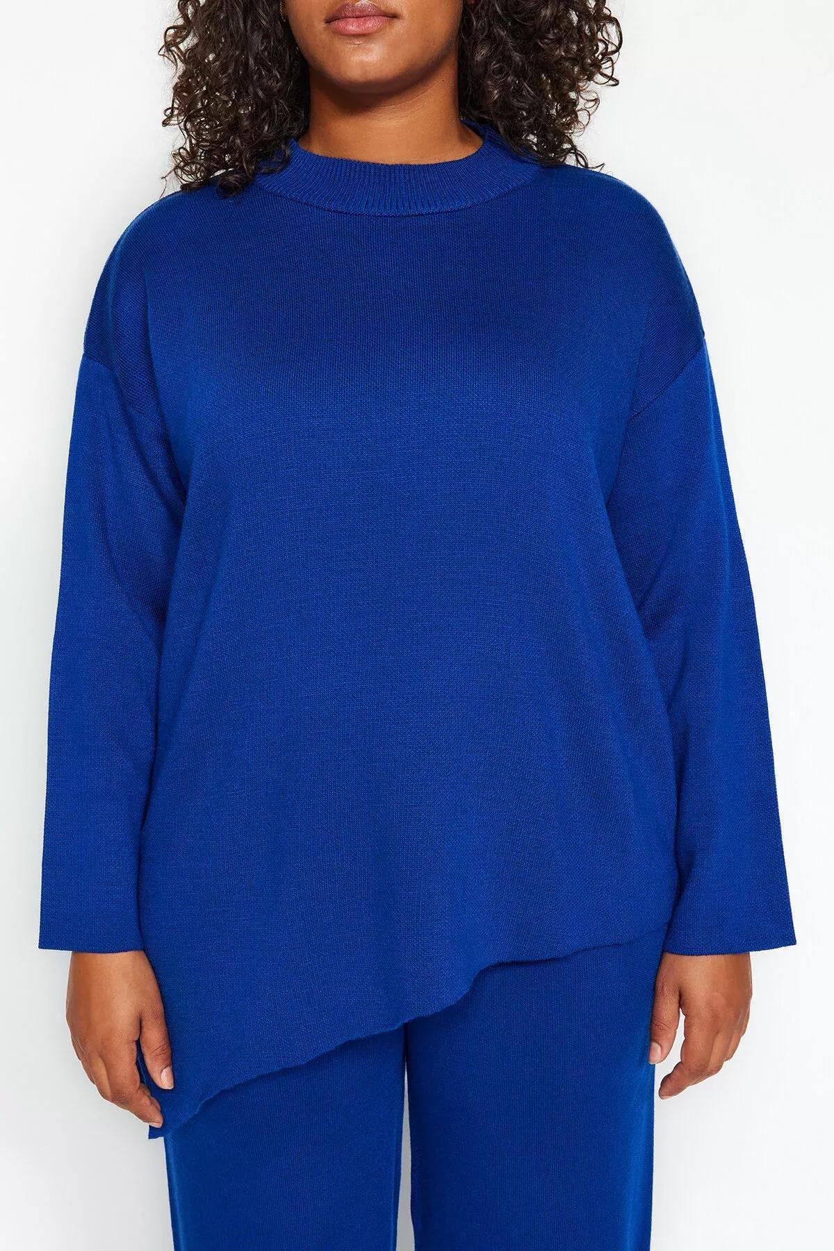 Blue Collared Asymmetrical Knitted Set, Sax, large image number 3