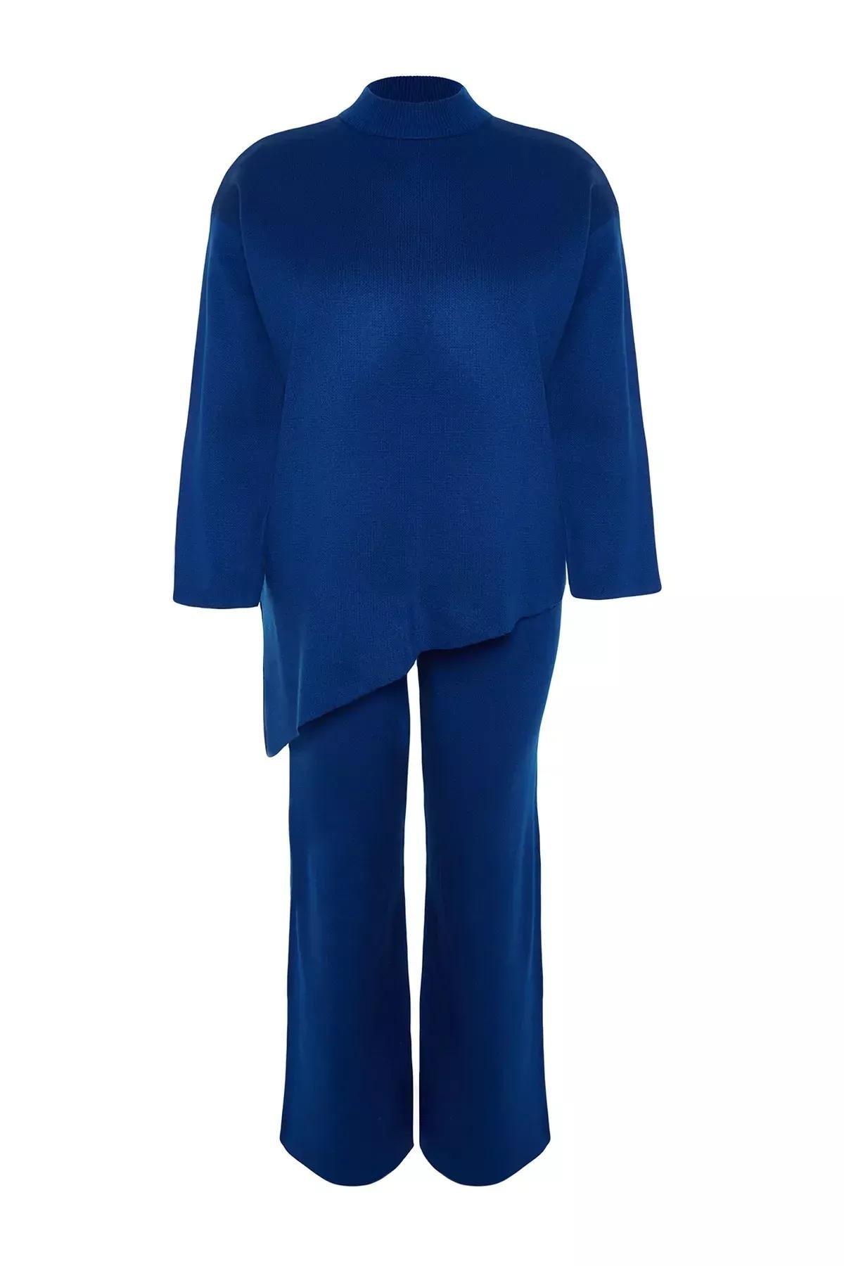 Blue Collared Asymmetrical Knitted Set, Sax, large image number 7