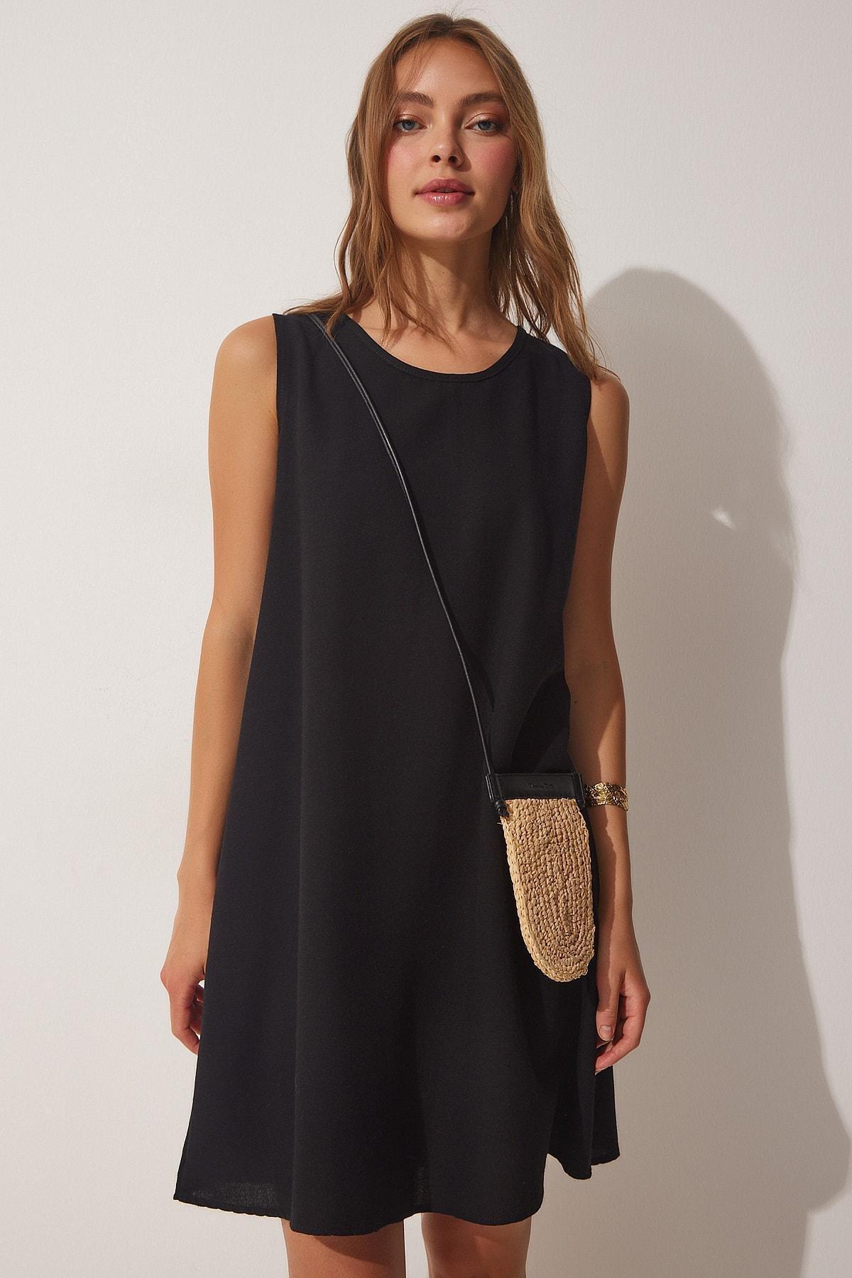 Black Linen A-Line Dress, , large image number 1