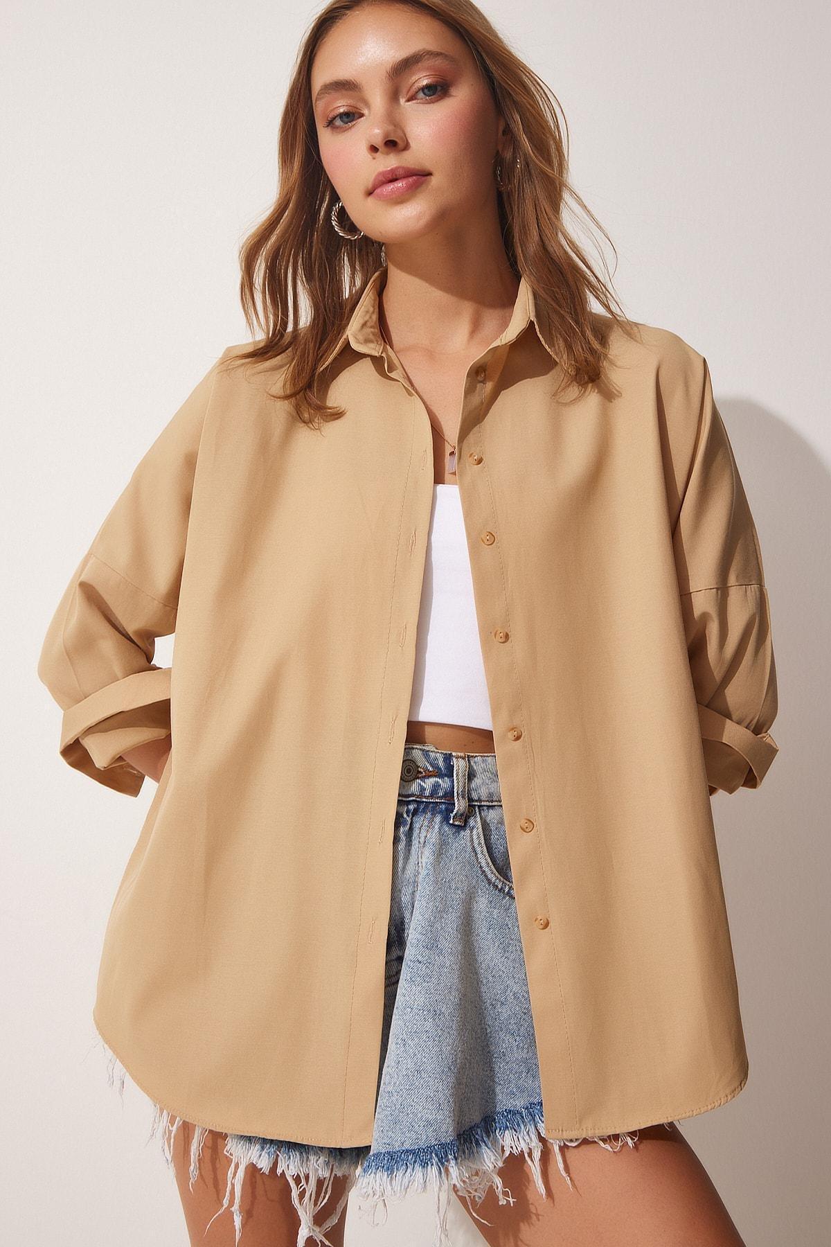 Beige Oversize Poplin Shirt, C101_1451, large image number 0