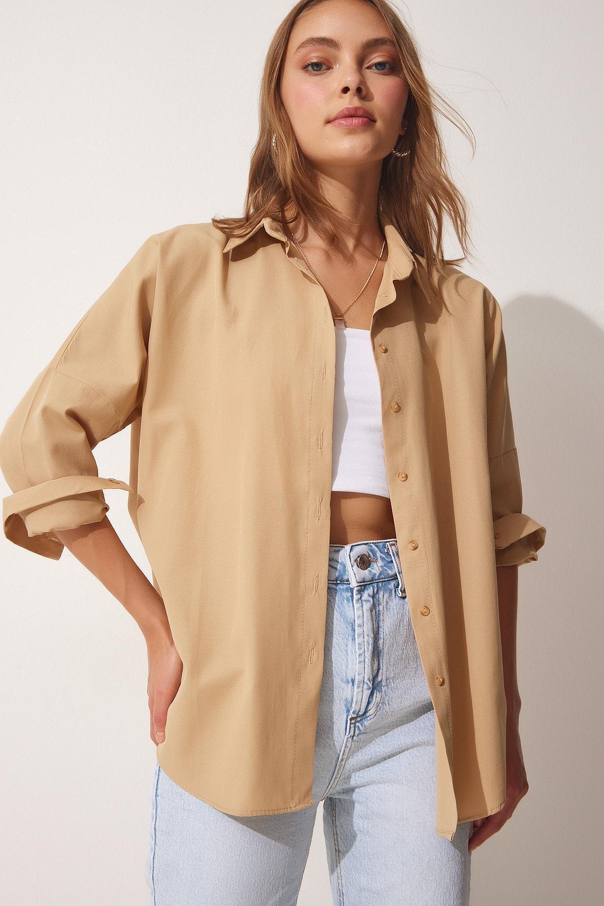 Beige Oversize Poplin Shirt, C101_1451, large image number 1