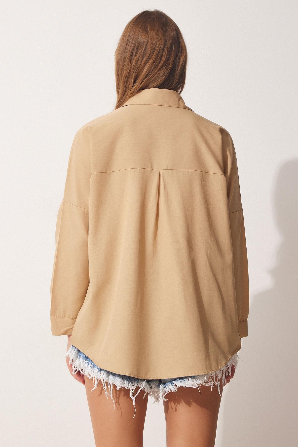 Beige Oversize Poplin Shirt, C101_1451, large image number 3