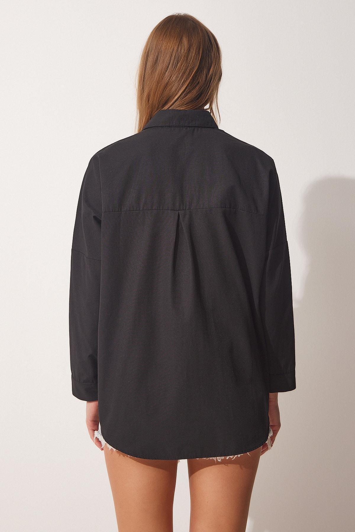 Black Oversize Poplin Shirt, , large image number 3