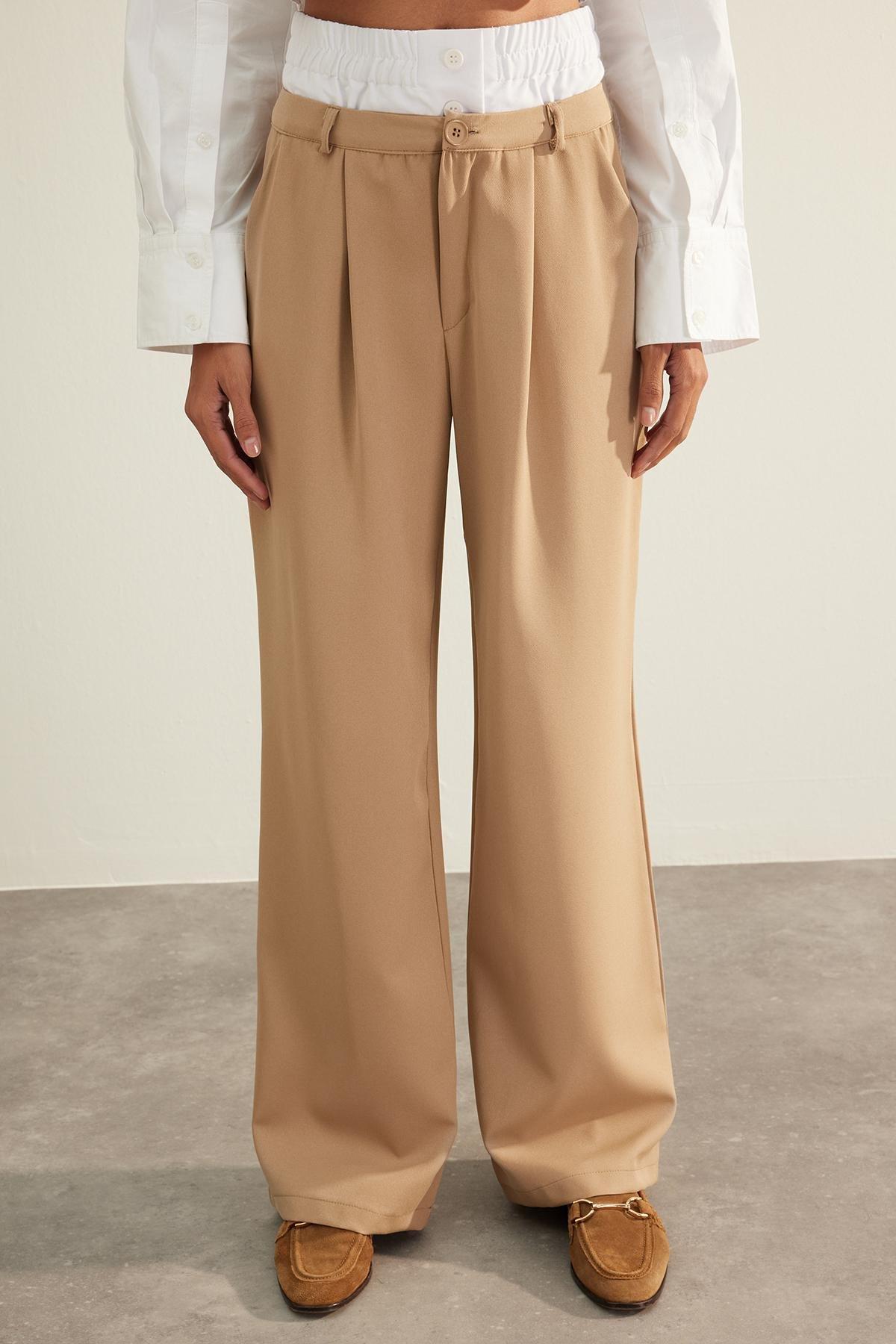 Beige Double Belted Knitted Trousers, , large image number 0