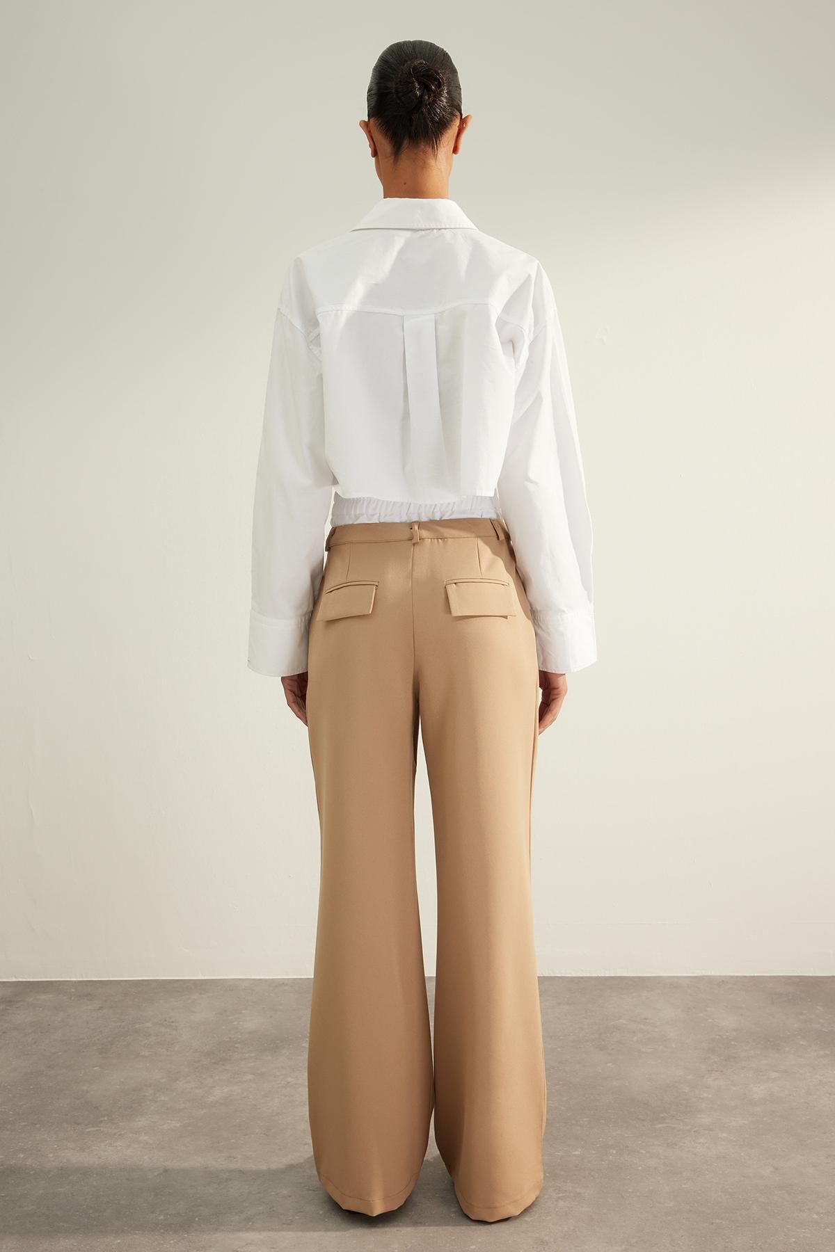 Beige Double Belted Knitted Trousers, , large image number 5
