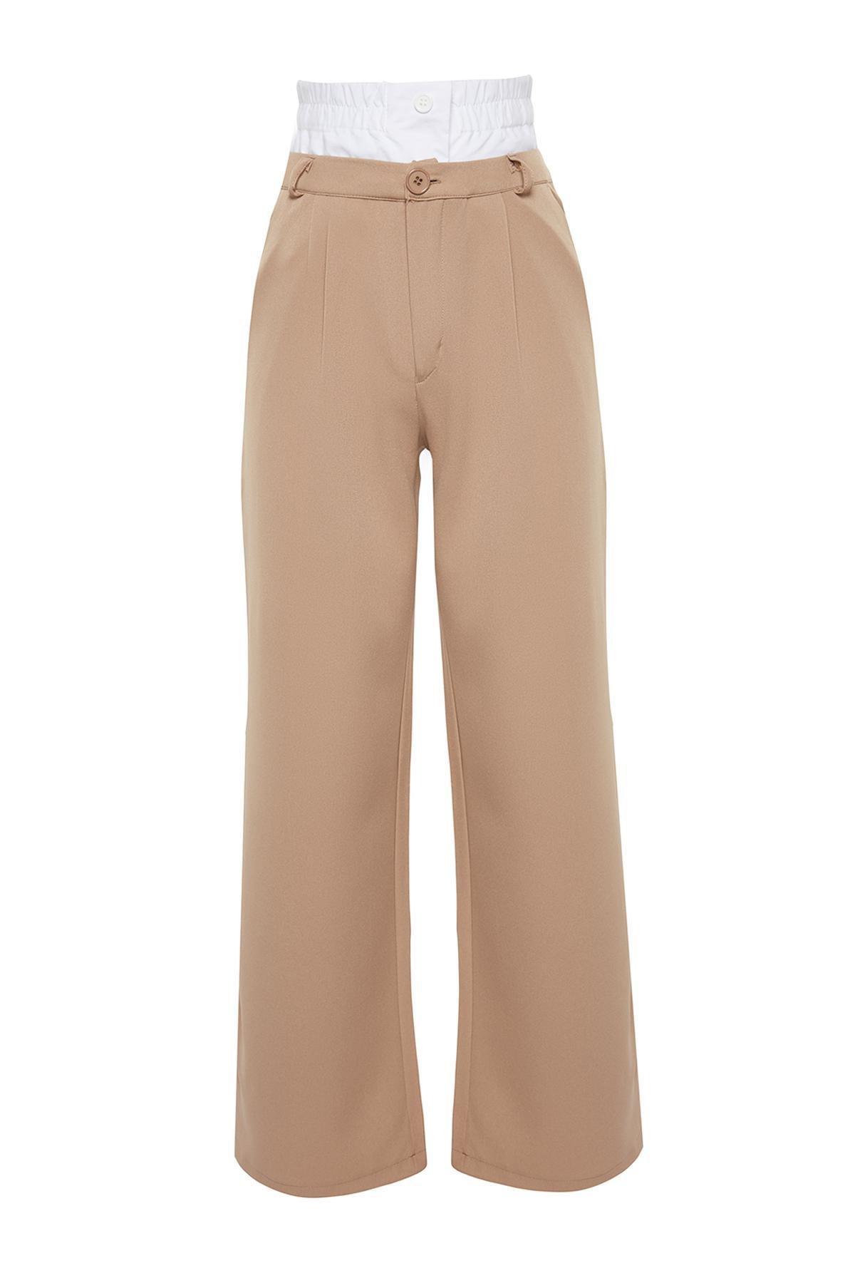 Trendyol - Beige Double Belted Knitted Trousers