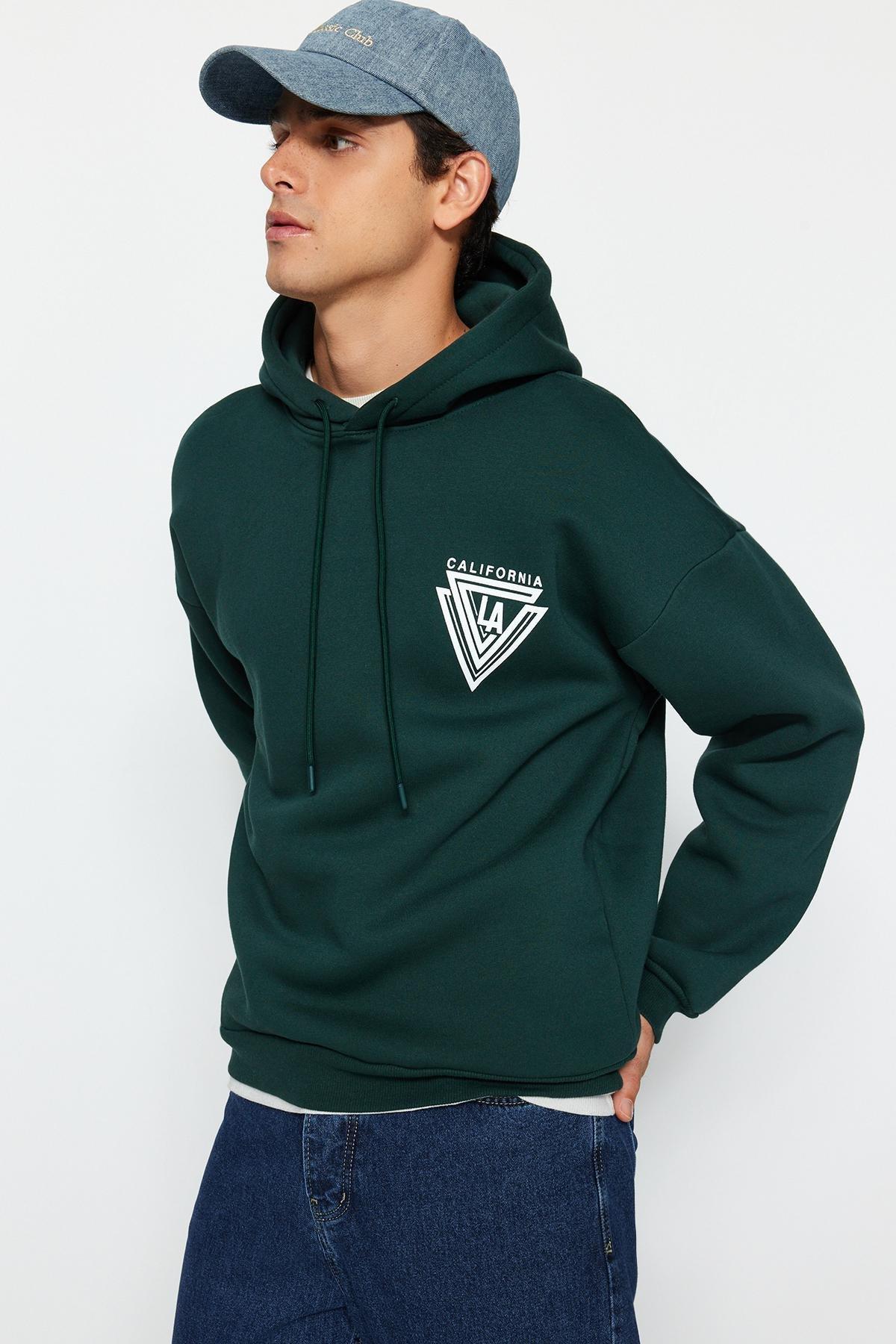 Green Oversized Embossed Printed Hoodie, , medium