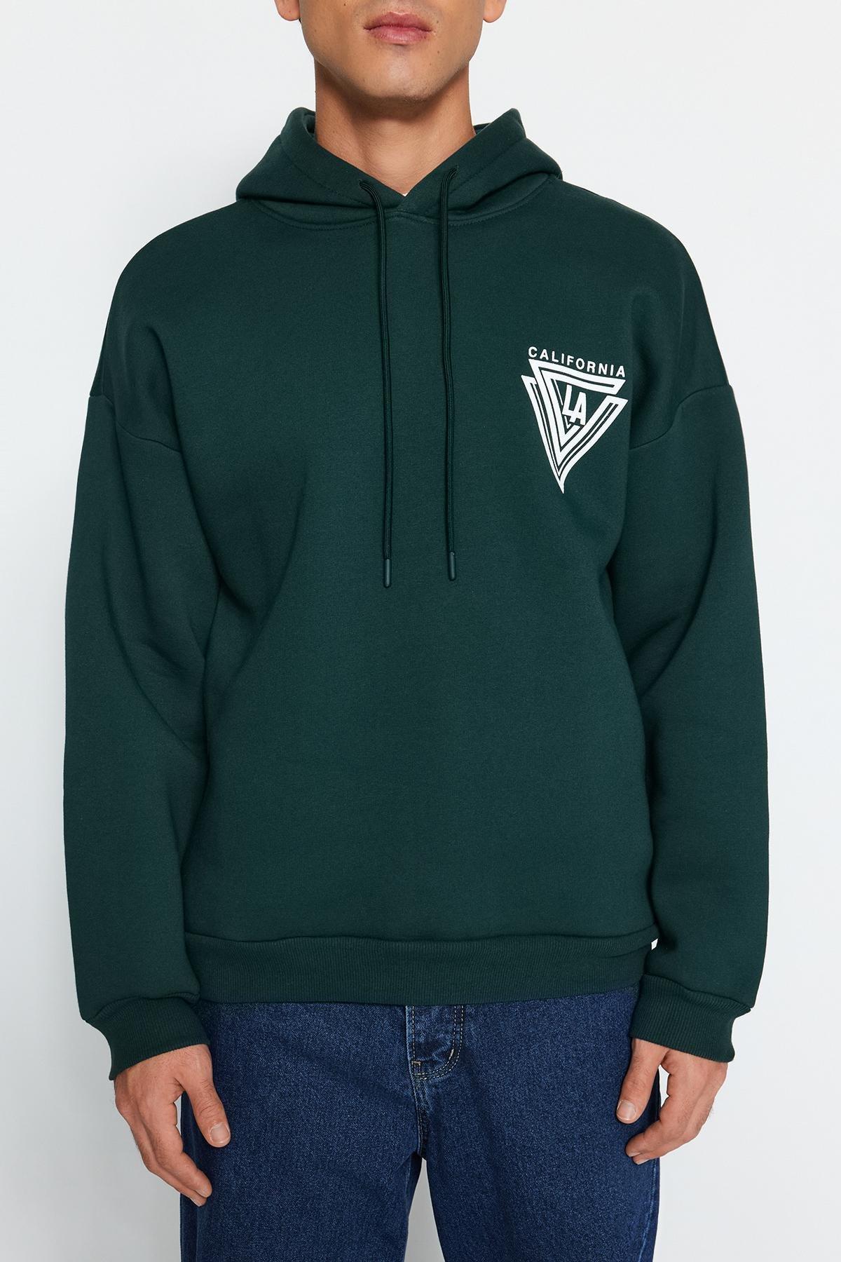 Green Oversized Embossed Printed Hoodie, , large image number 2