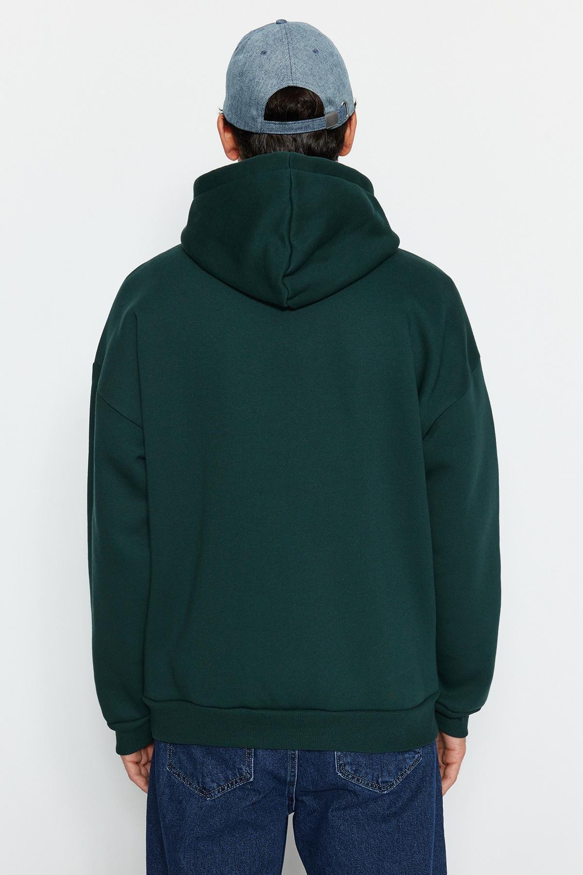 Green Oversized Embossed Printed Hoodie, , large image number 4