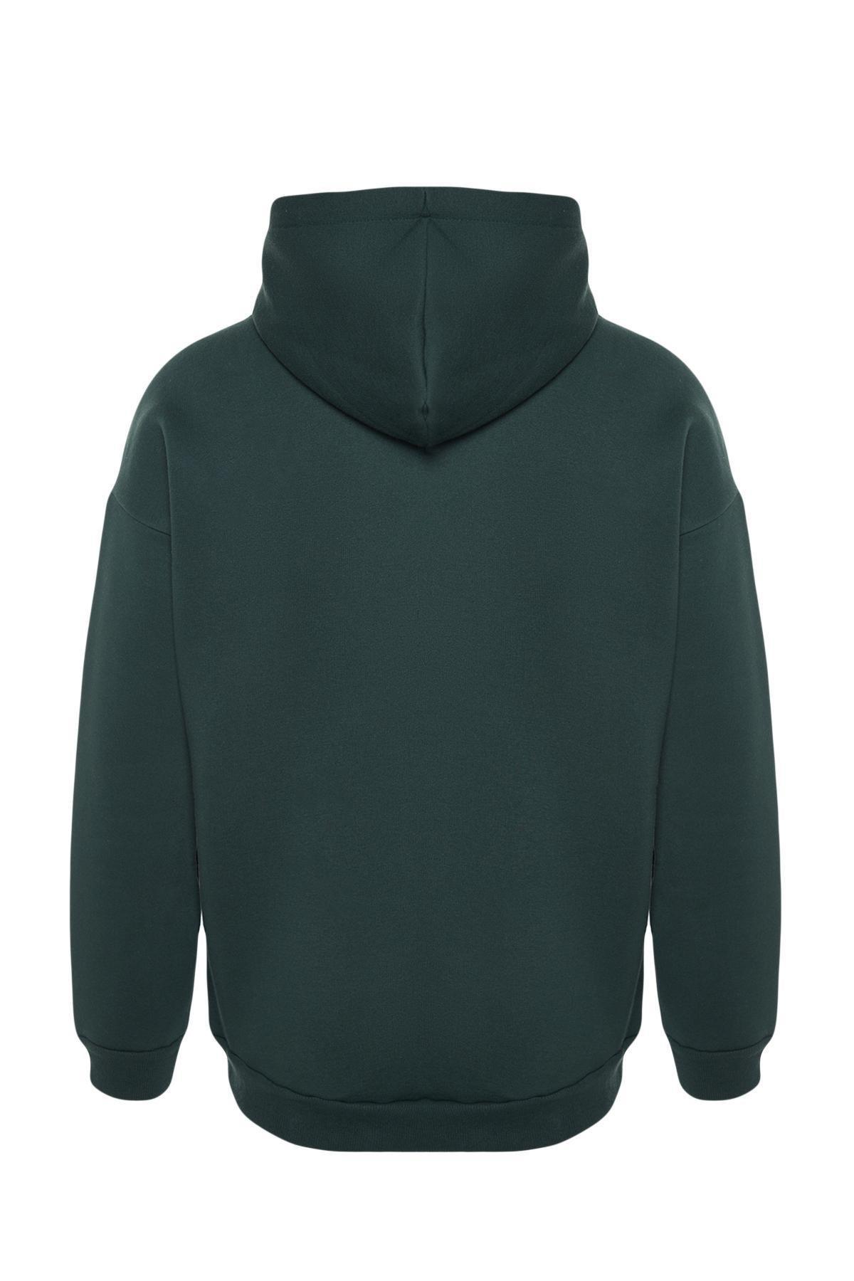 Green Oversized Embossed Printed Hoodie, , large image number 6