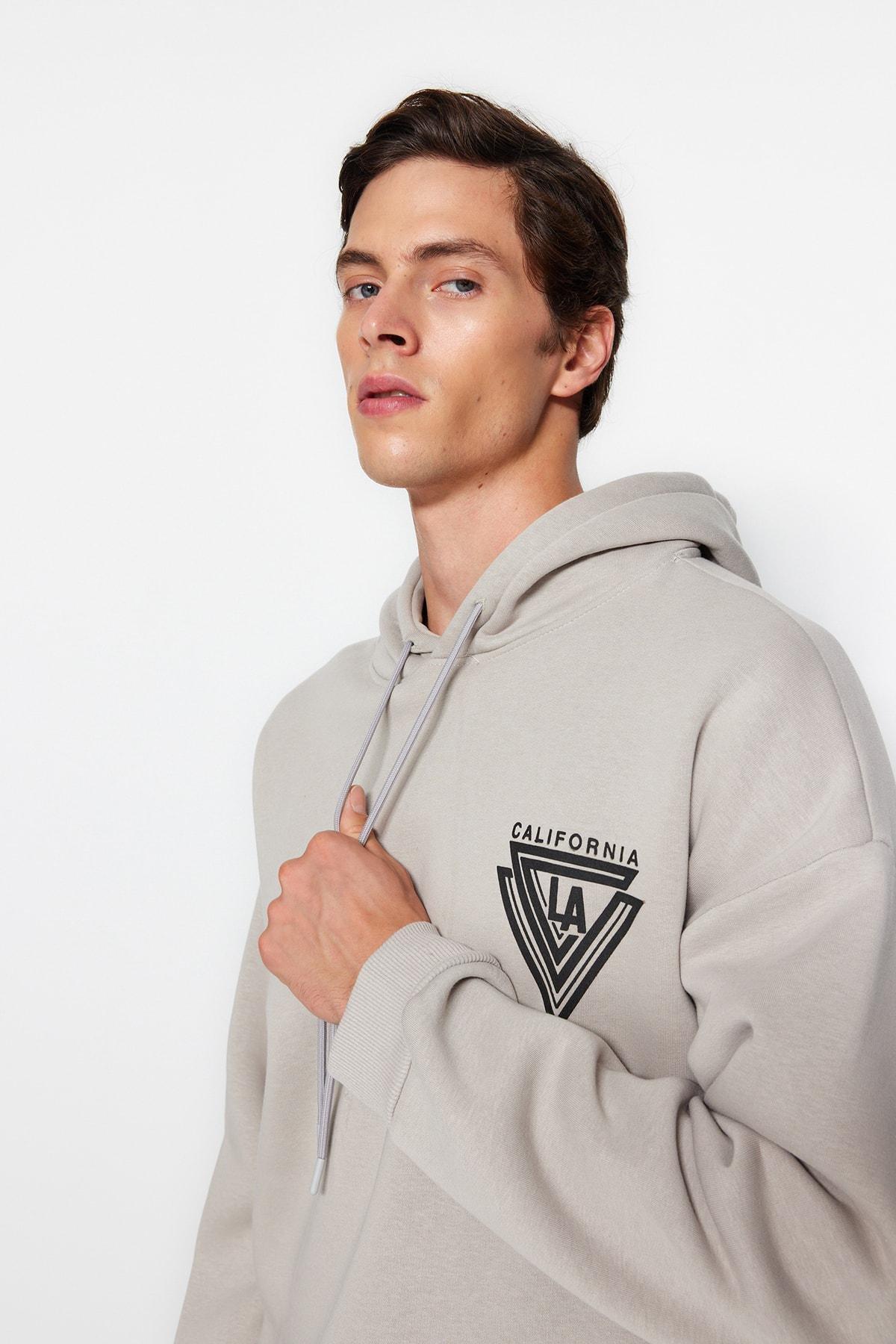 Grey Graphic Casual Hoodie, , medium