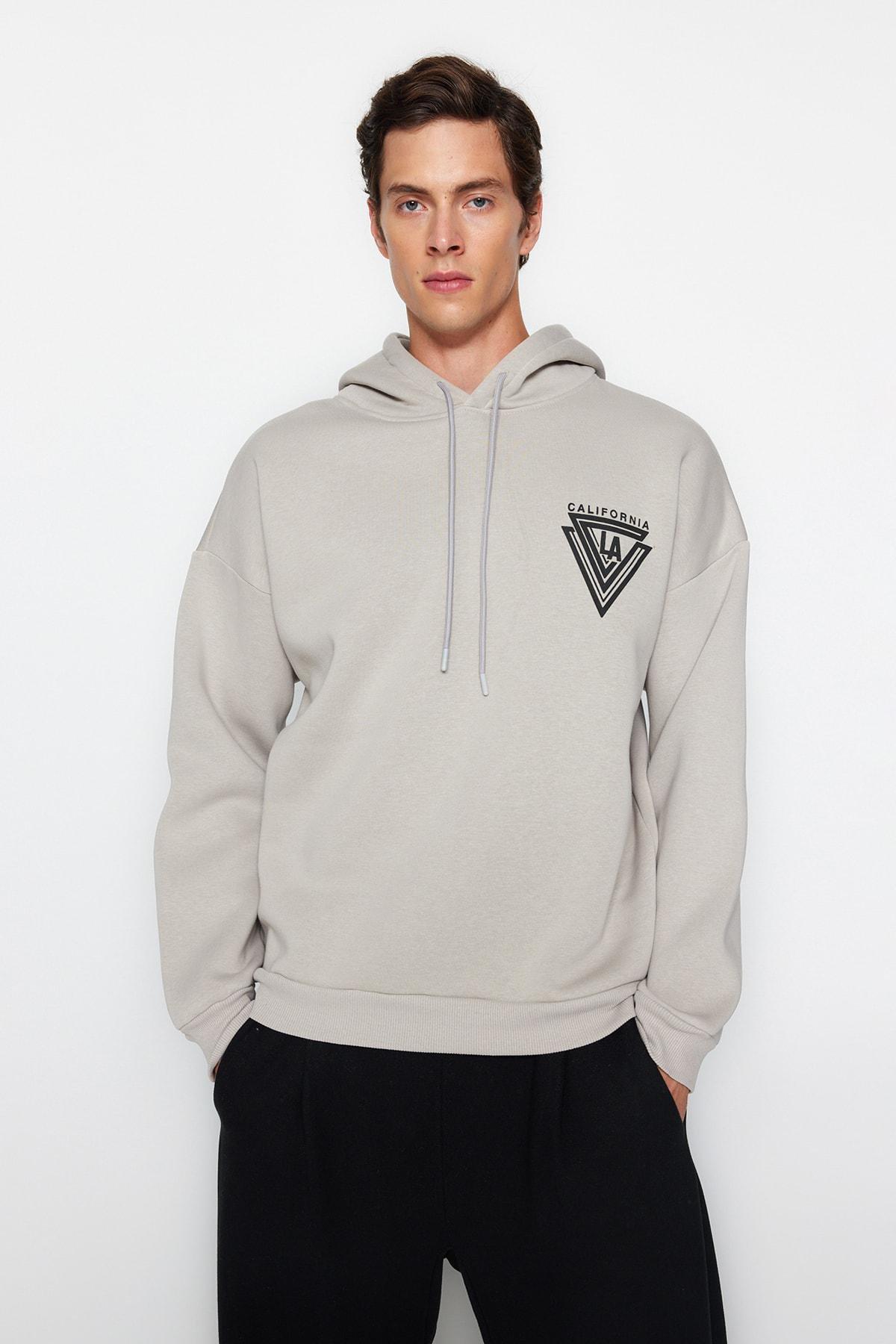 Grey Graphic Casual Hoodie, , large image number 1