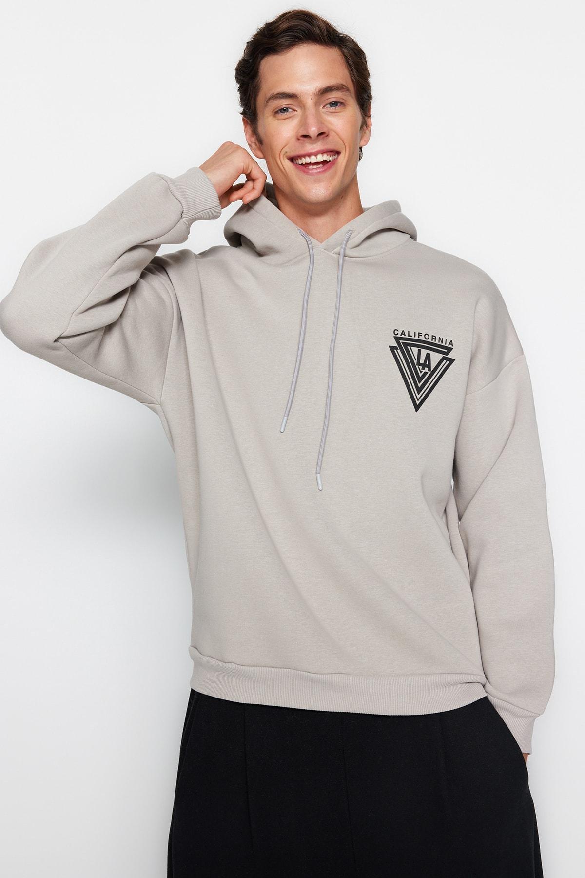 Grey Graphic Casual Hoodie, , large image number 2