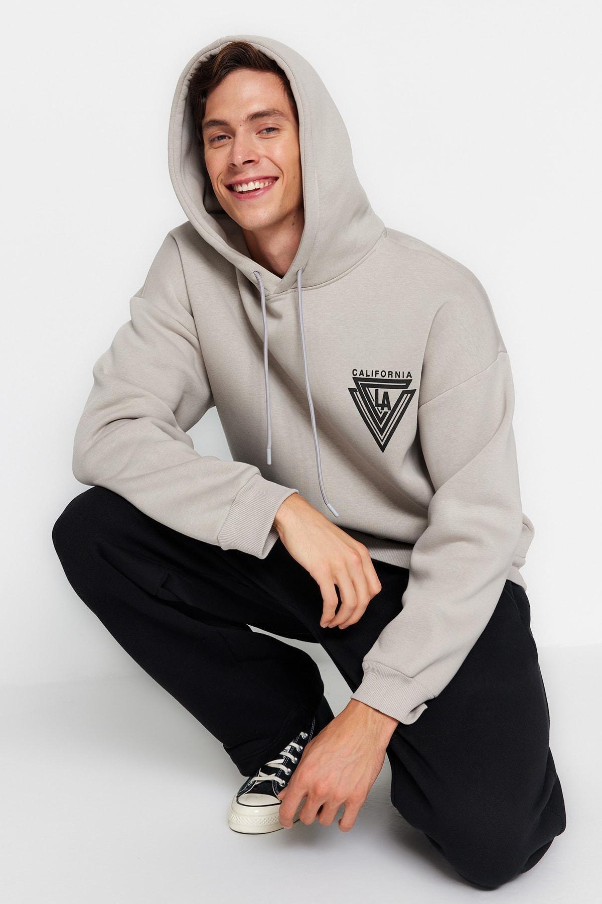 Grey Graphic Casual Hoodie, , large image number 3