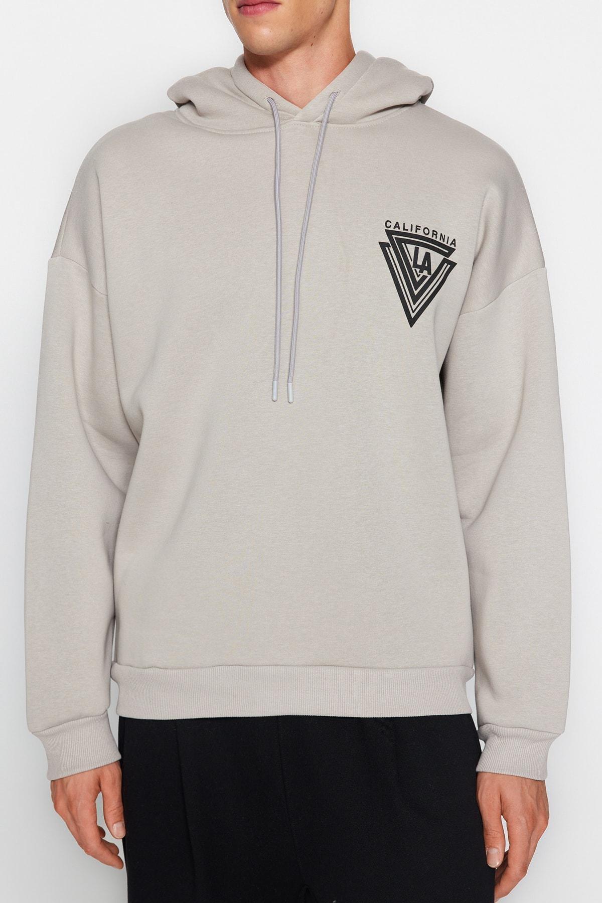 Grey Graphic Casual Hoodie, , large image number 4