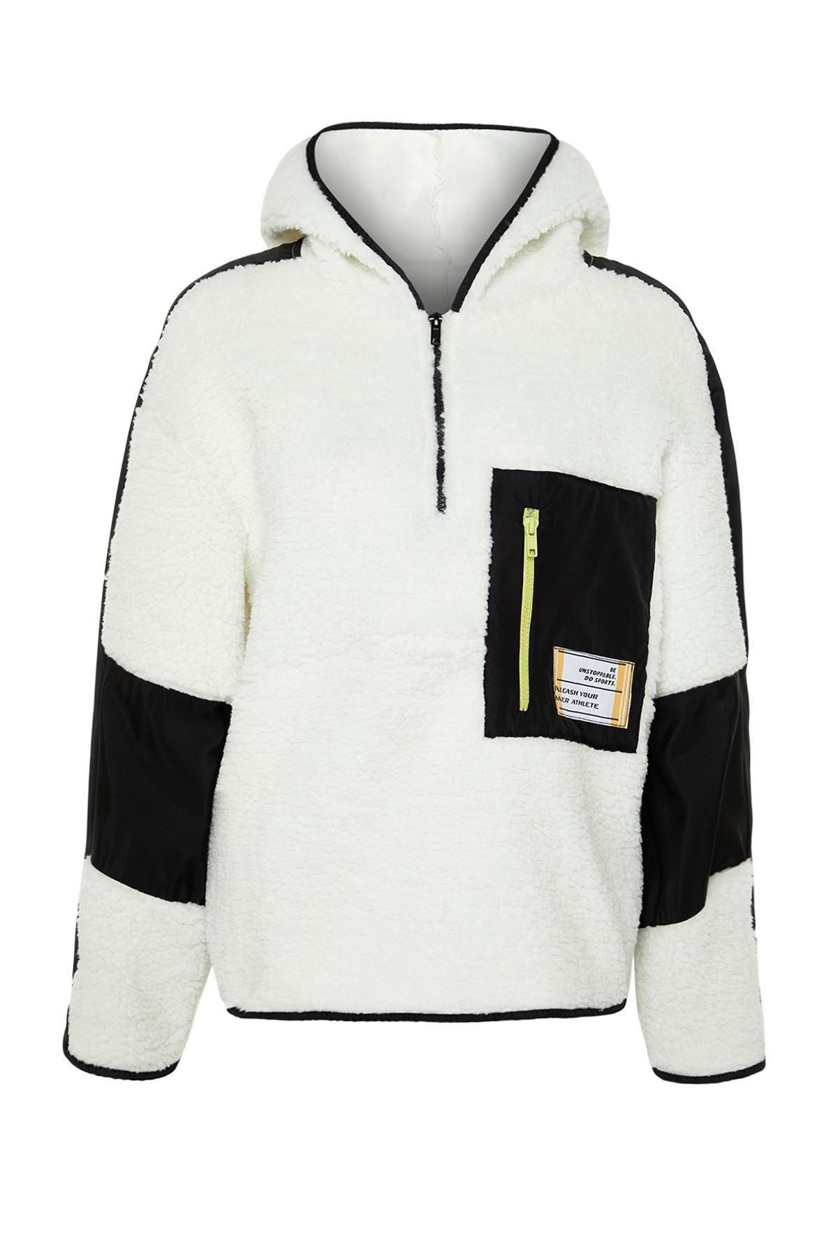 Cream Colour Block Wide Fit Sports Sweatshirt, , large image number 5