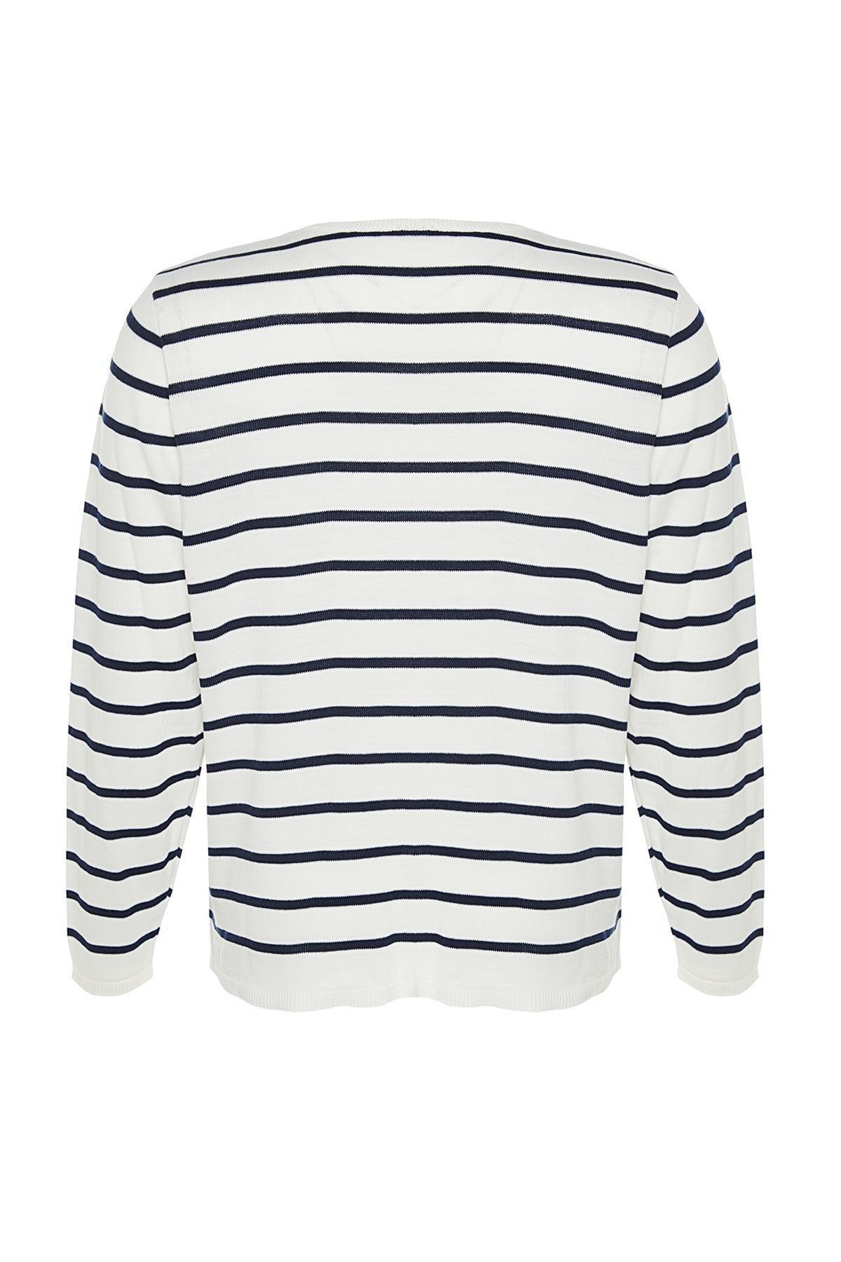 Trendyol - Cream Striped Knitted Cardigan