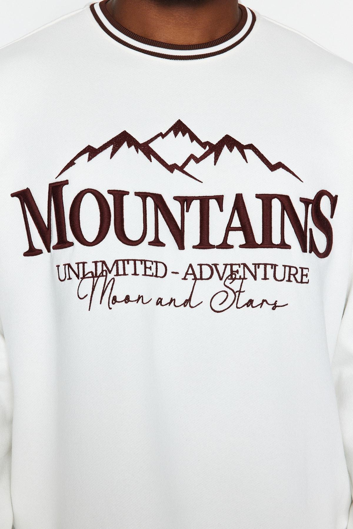 سويتشيرت بقصة فضفاضة وياقة بنمط مطرز، كريمي, Ecru, large image number 4